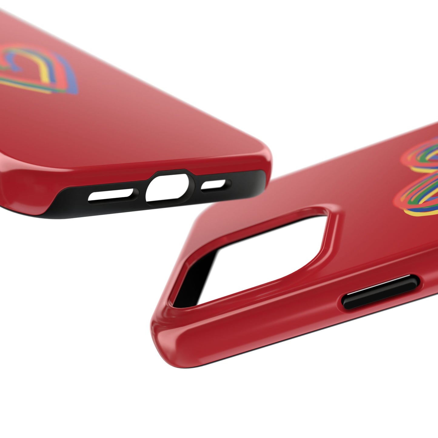 Rainbow Hearts Tough Phone Case, Red Phone Cover, Smartphone Case, Heart Pattern Phone Shell, Phone Hard Case, Colorful, Wireless Charging