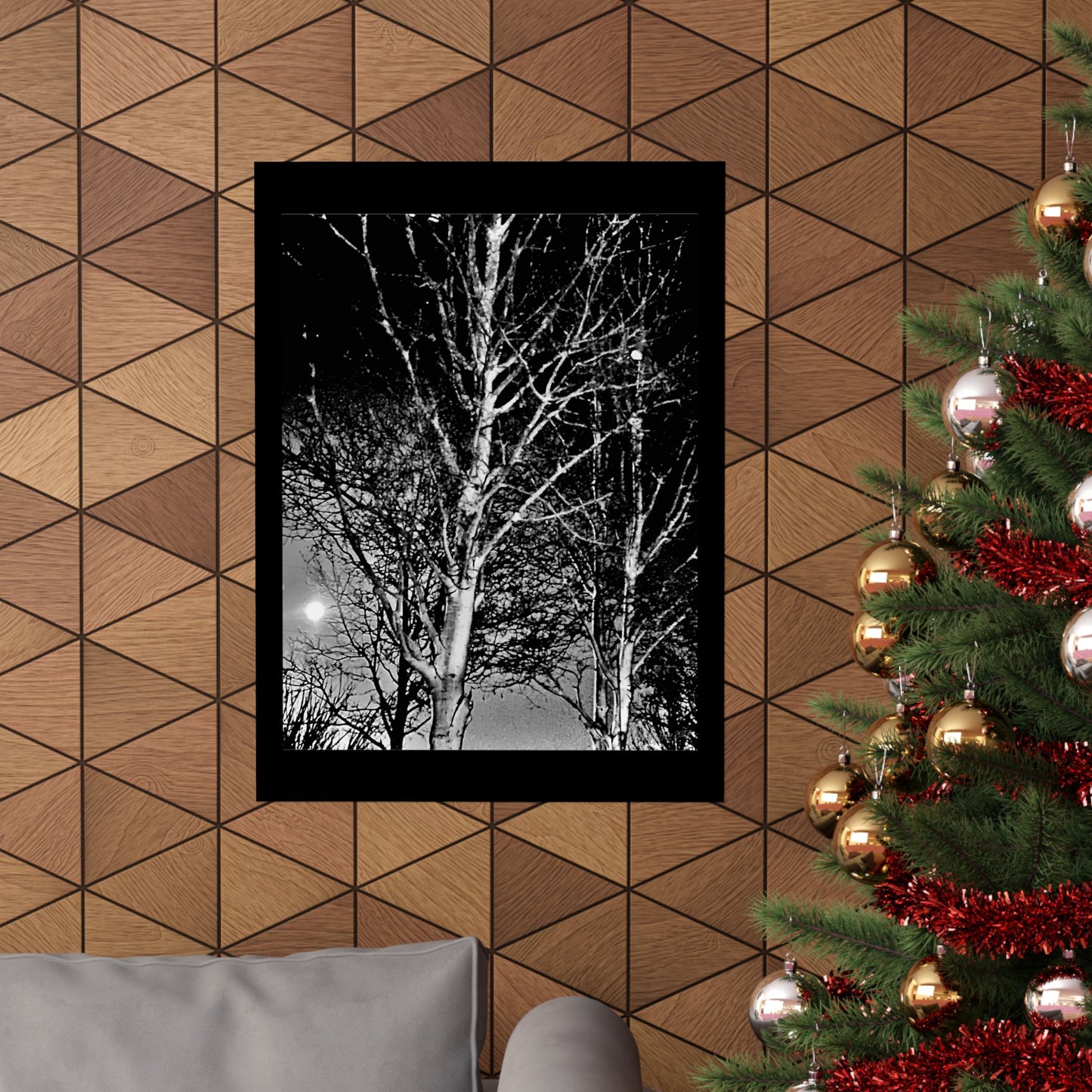 Worm Moon Night Tree Matte Vertical Poster, Black and White, Wall Art, Photo, Artwork, Decor, Gift, Nature, Halloween, Dark
