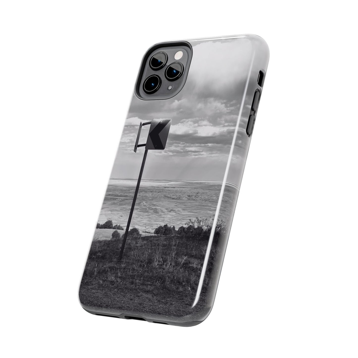 Road Sign Tough Phone Cases, iPhone & Samsung cases, wireless charging, black and white photo, nature, original art, gift birthday Christmas