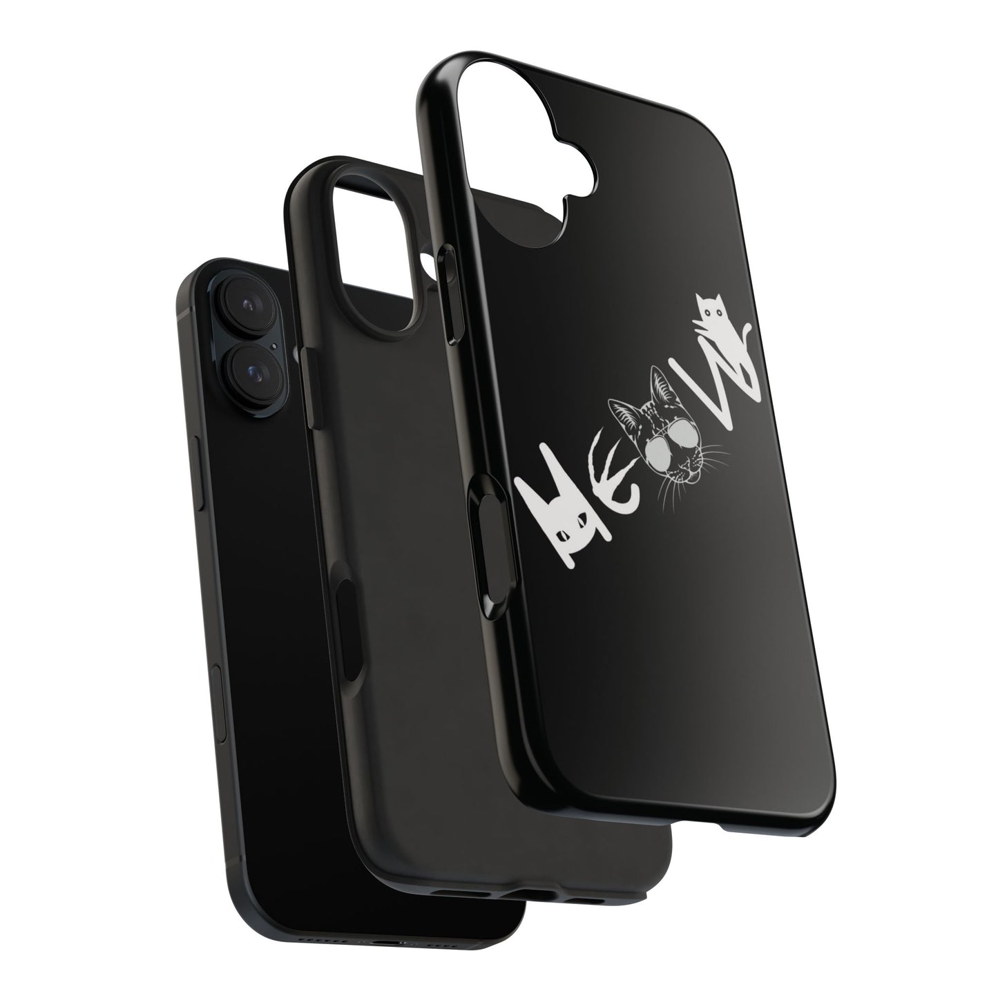 Meow Tough Phone Cases, iPhone & Samsung cases, wireless charging, cats, sassy, kitty, gender neutral, gifts, Halloween, birthday, Christmas