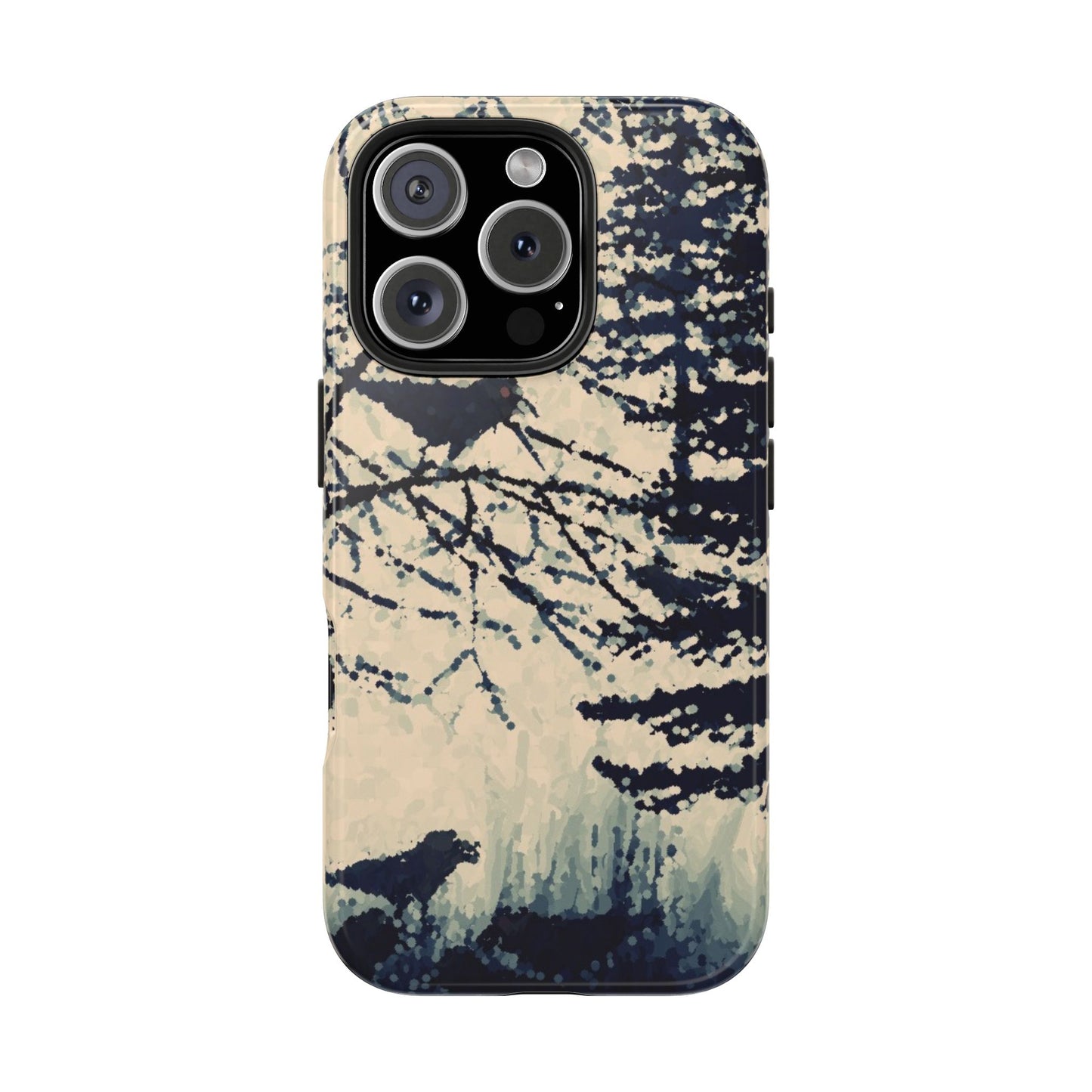 Crows in Forest Tough Phone Cases, iPhone & Samsung cases, wireless charging, crows, trees, birds, original artwork, gifts, Halloween