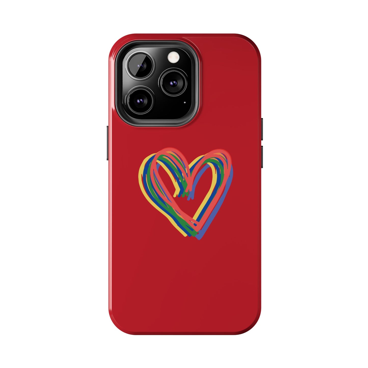 Rainbow Hearts Tough Phone Case, Red Phone Cover, Smartphone Case, Heart Pattern Phone Shell, Phone Hard Case, Colorful, Wireless Charging