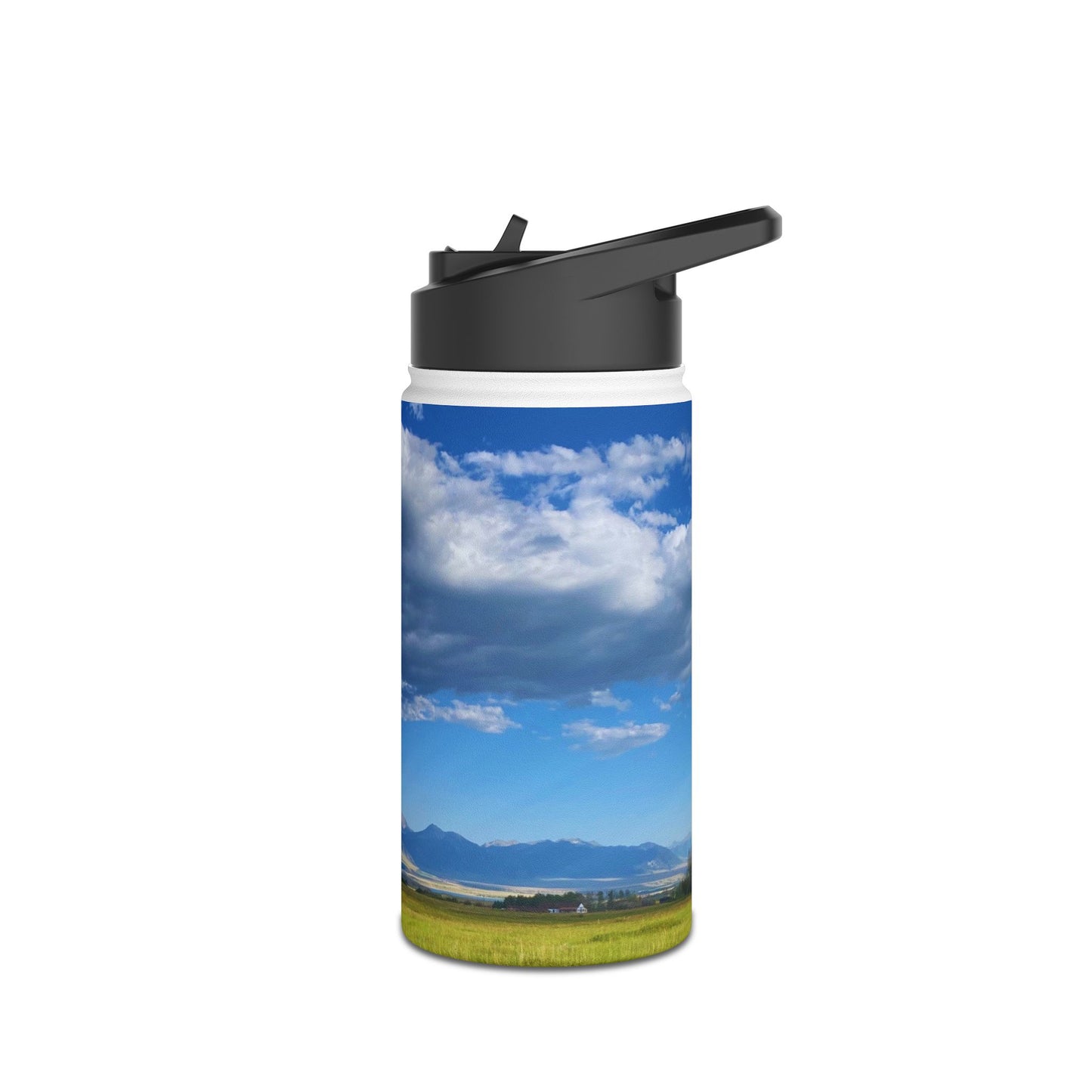 Western Landscape Stainless Steel Water Bottle, Mountains, Sky, Clouds, Original Photo Artwork, Gift, Nature, Beautiful Day, BPA-free