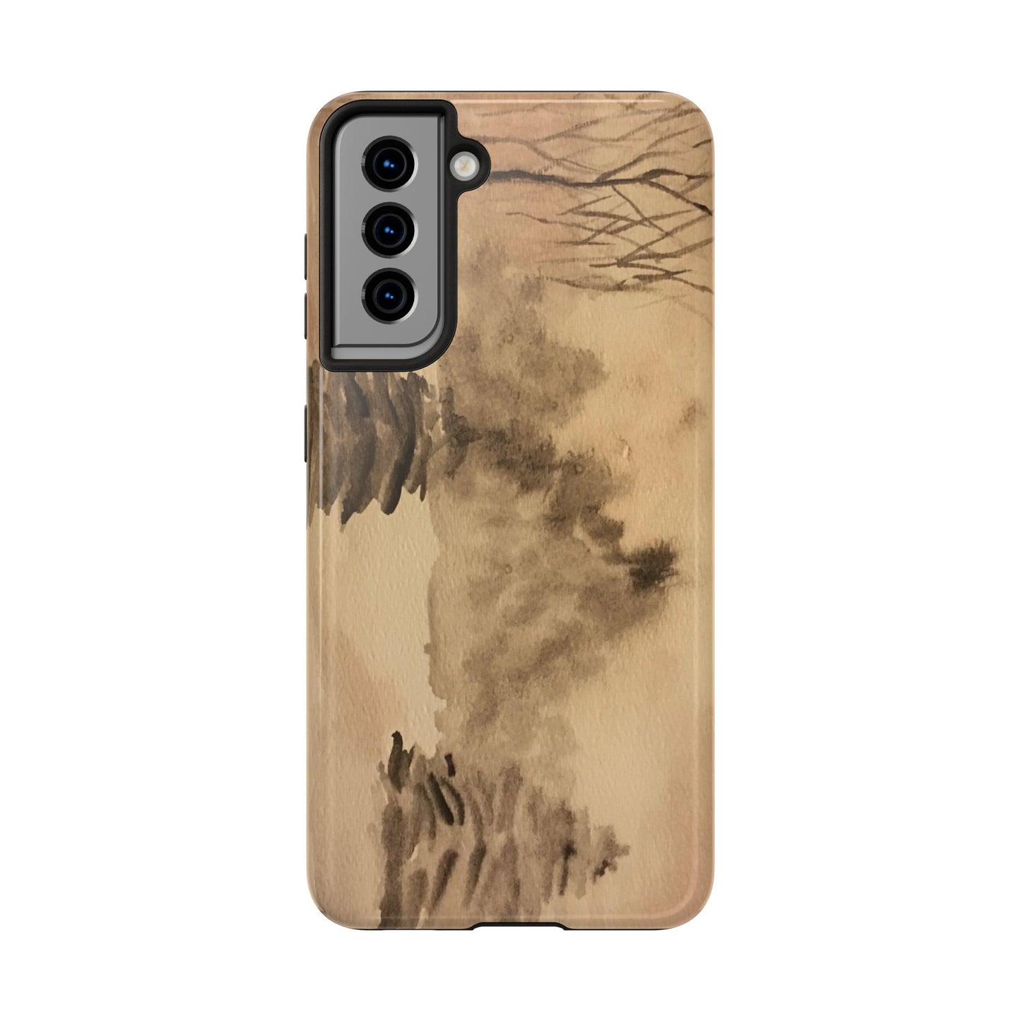 Winter Scene Tough Phone Cases, iPhone & Samsung cases, wireless charging, pine trees, snow, original watercolor artwork, gifts, Christmas