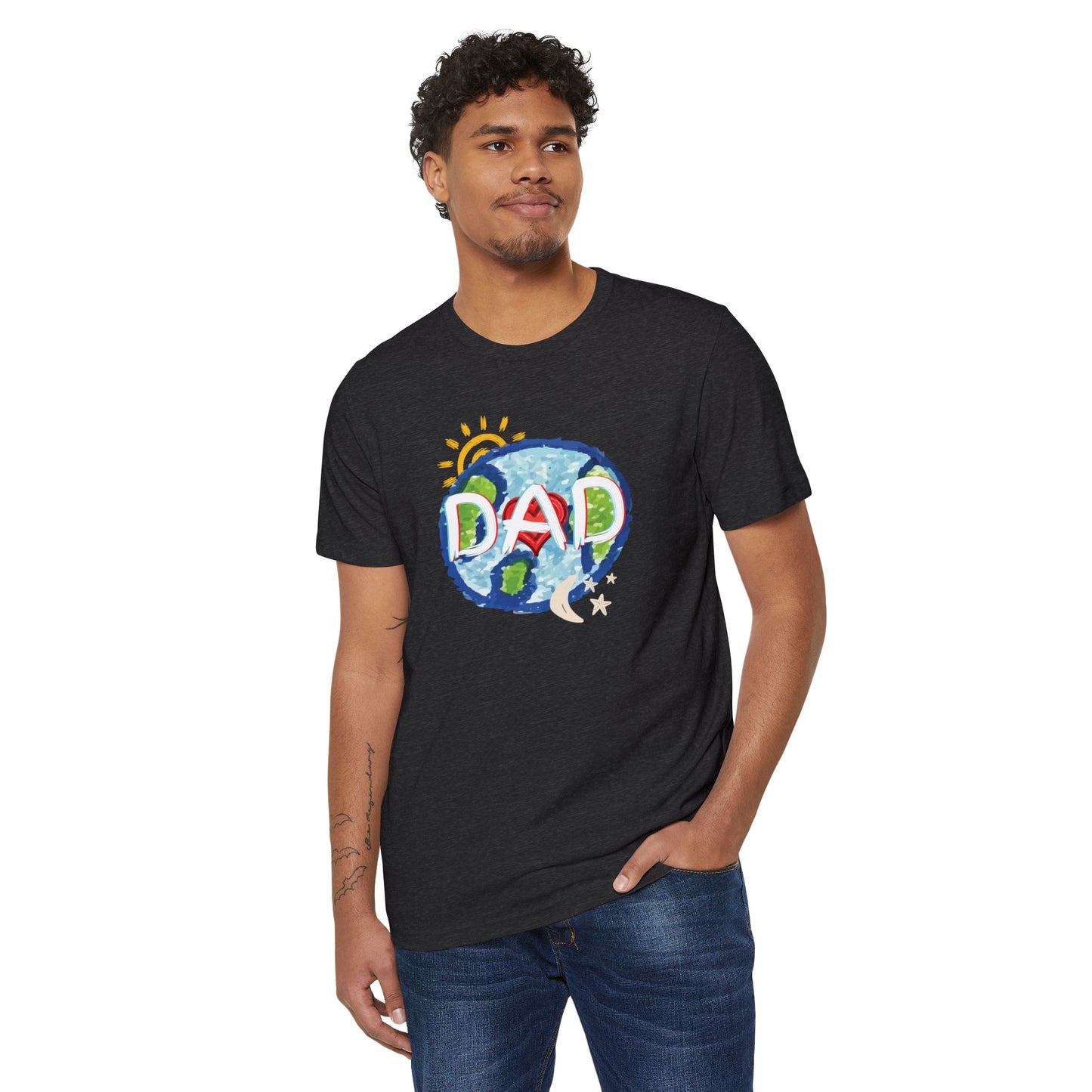 Dad Whole World Sun Moon Stars Heart Unisex Recycled Organic T-Shirt, Father's Day Gift, Family Matching Outfit, Eco-Friendly Tee, Unique