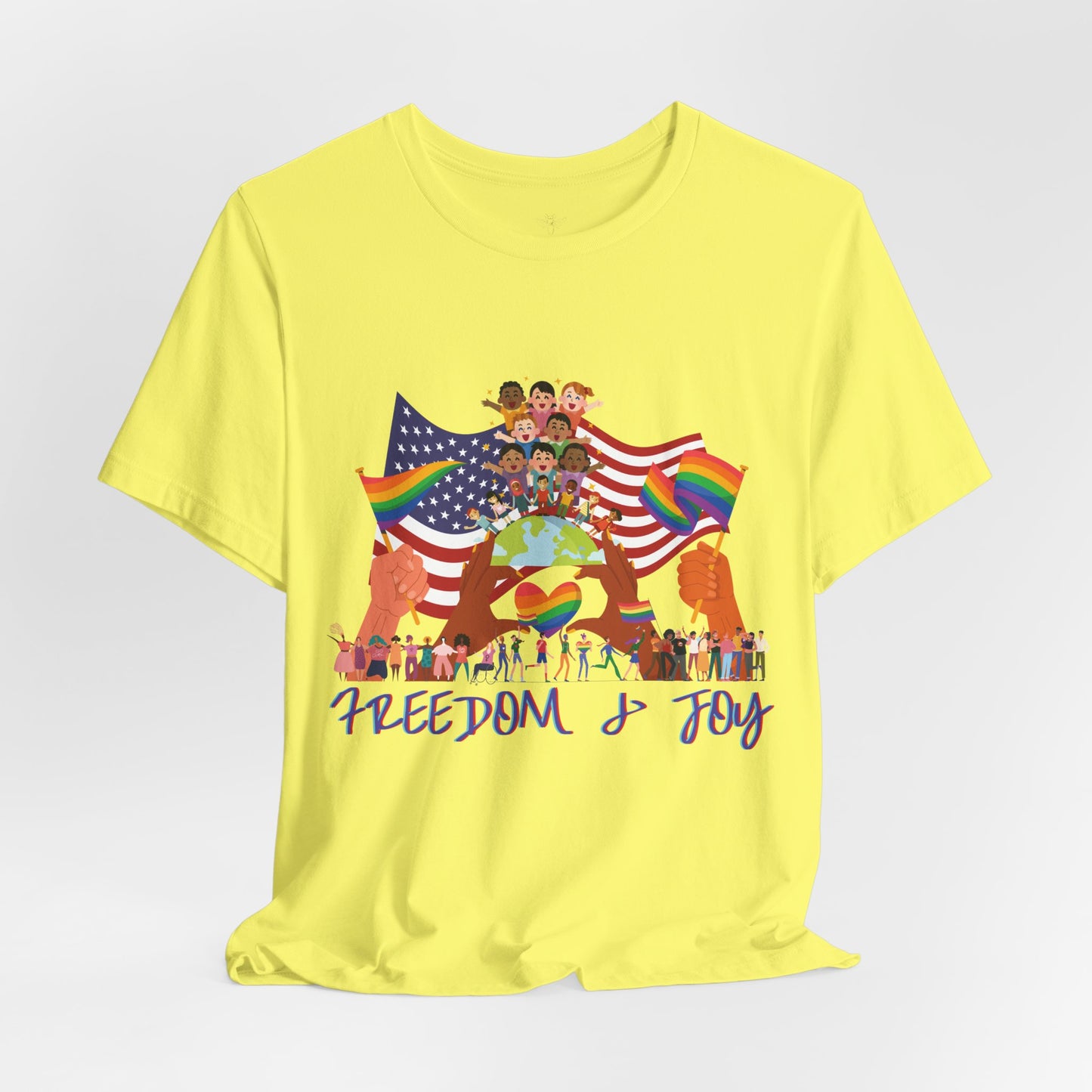 Freedom & Joy Unisex Tee, America, Inclusion, Equality, Love, Pride, Flag, Election, Gift, Comfy, Soft, Casual, Gender Neutral, Short Sleeve
