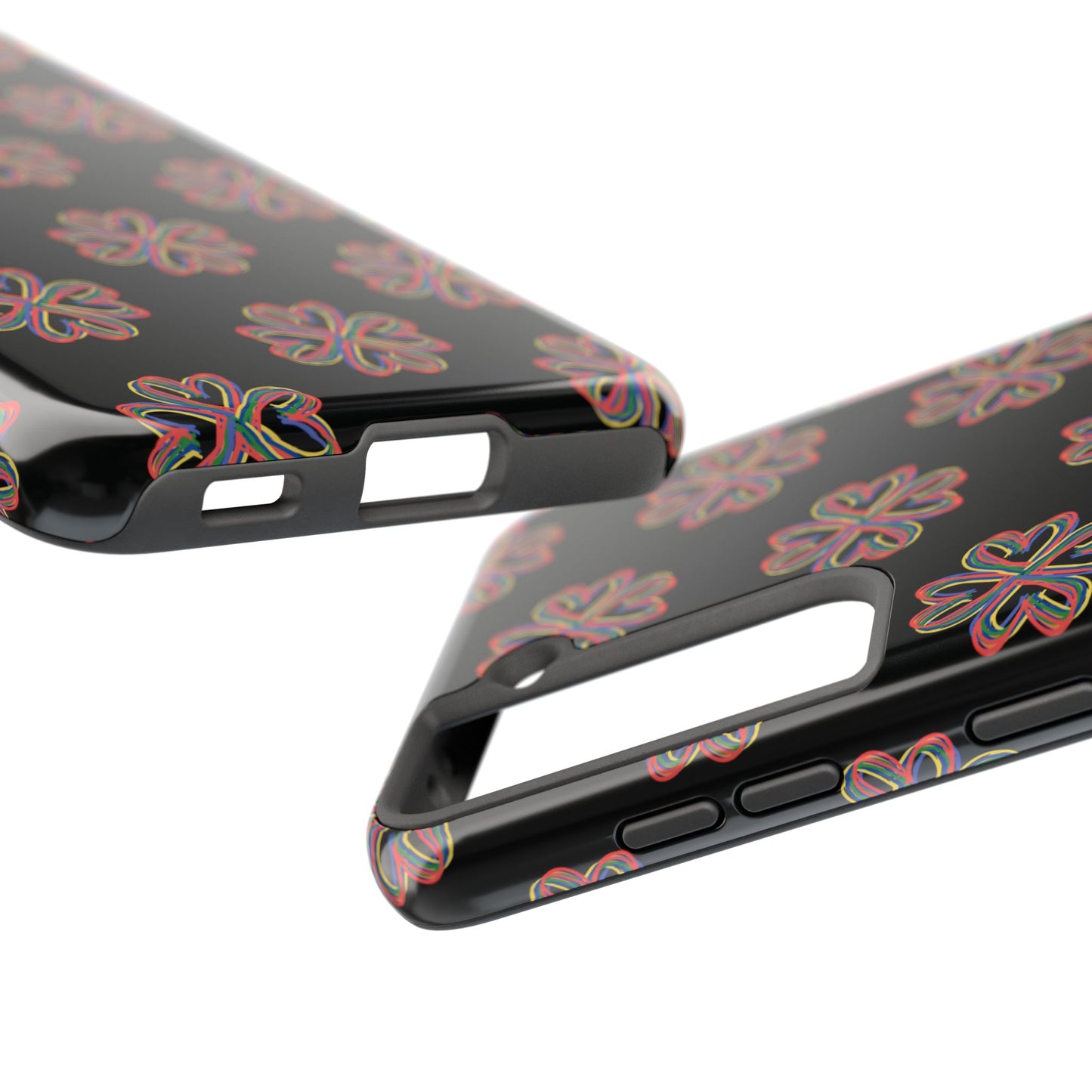 Tough Phone Cases, Floral Phone Cover, Protective Floral Case, Colorful Phone Shell, Black Phone Case, Wireless Charging