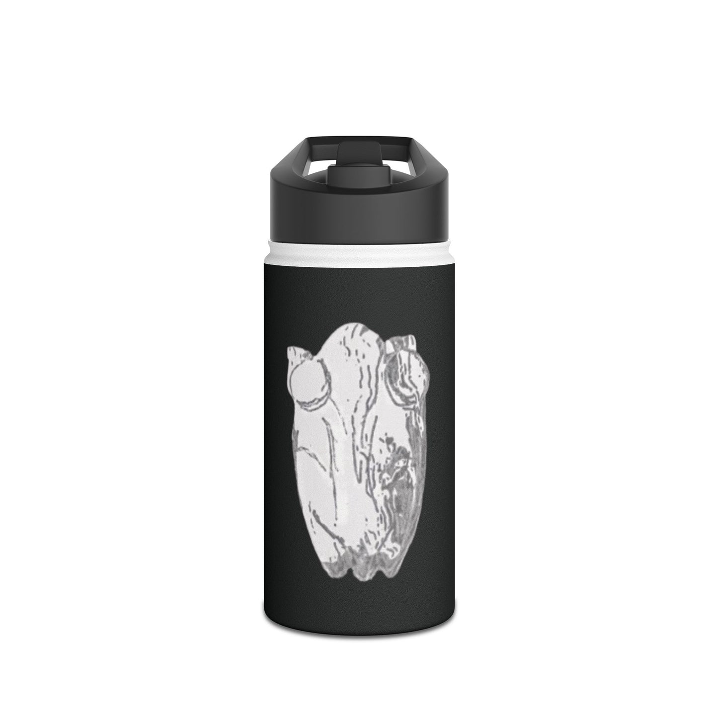 White Frog Black Stainless Steel Water Bottle, Animals, Amphibians, Nature, Exercise, Eco Friendly, Gender Neutral, Men, Women, Kids, Gifts