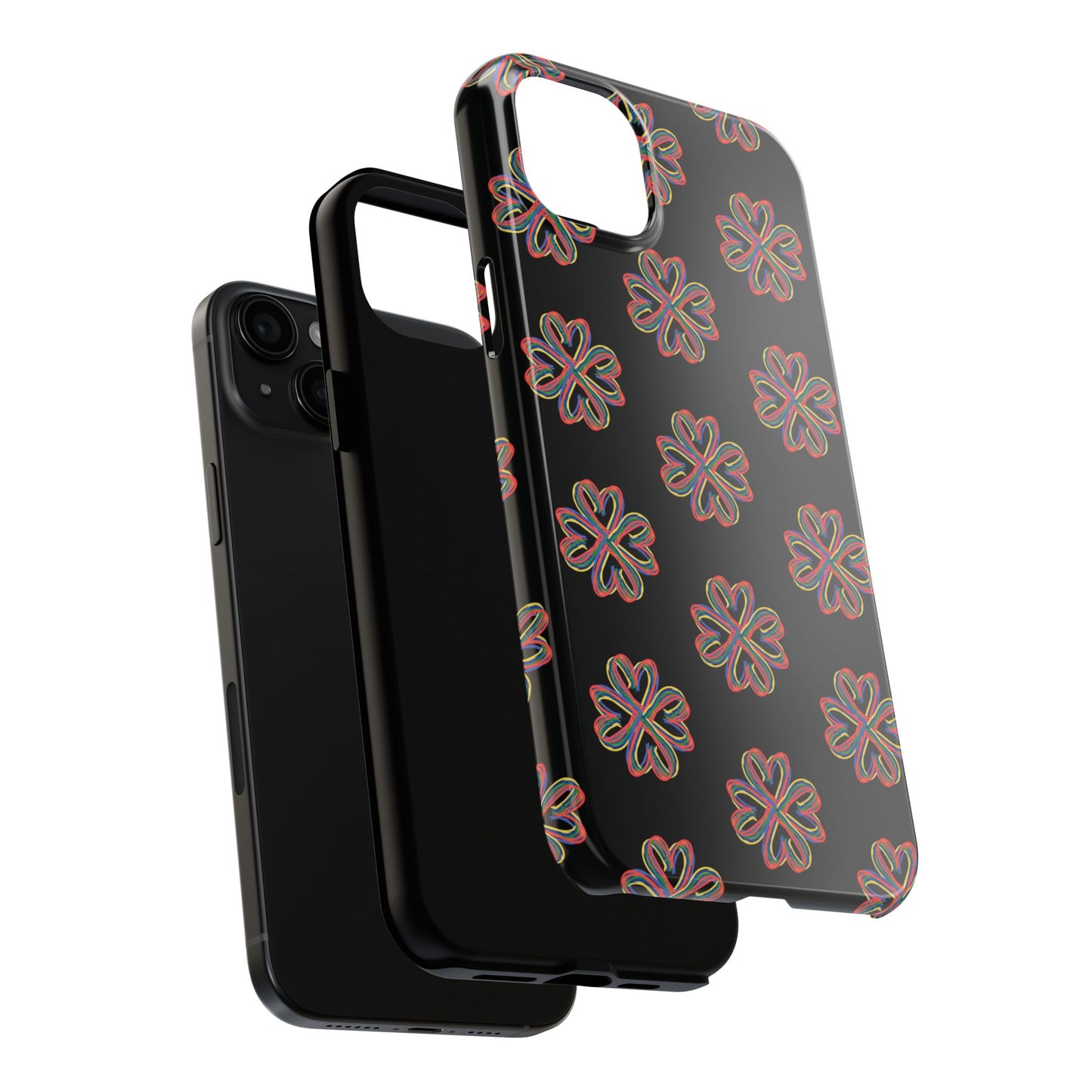 Tough Phone Cases, Floral Phone Cover, Protective Floral Case, Colorful Phone Shell, Black Phone Case, Wireless Charging