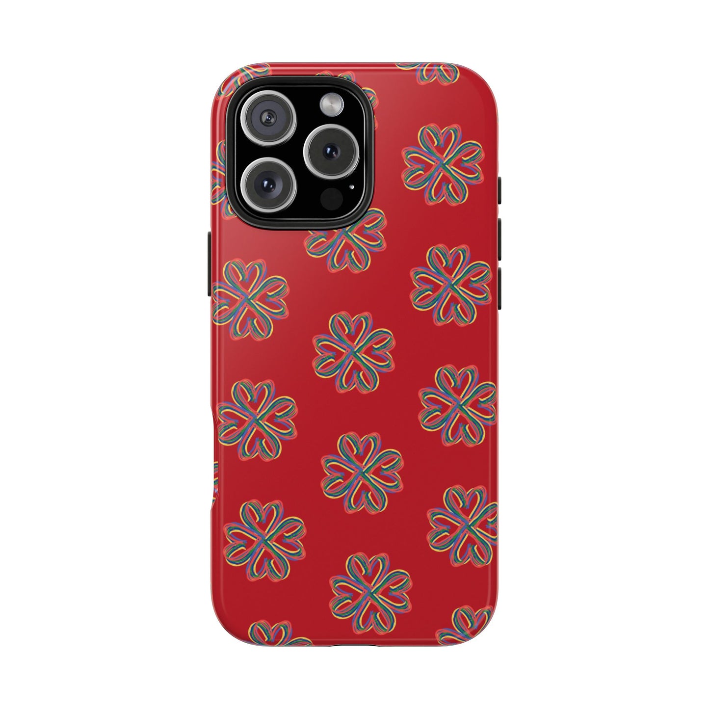 Floral Tough Phone Case, Red Phone Cover, Protective Tech Accessory, Botanical Phone Shell, Gift for Gardeners, Colorful, Wireless Charging