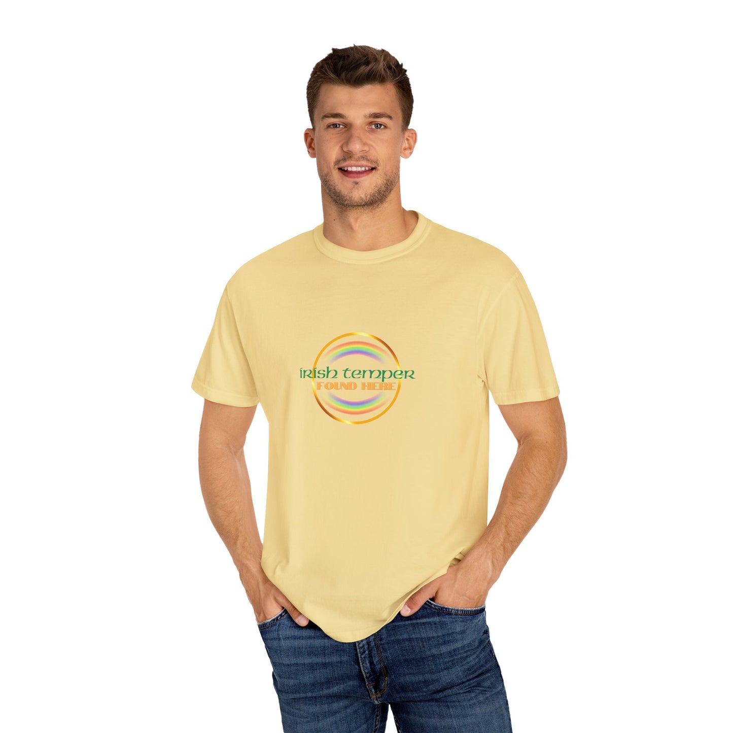 Irish Temper Found Here Unisex Garment-Dyed T-shirt, rainbow, fun, gender neutral, casual, relaxed, soft, preshrunk cotton, St Patricks Day
