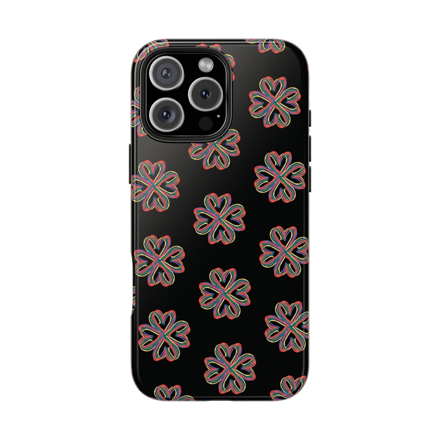 Tough Phone Cases, Floral Phone Cover, Protective Floral Case, Colorful Phone Shell, Black Phone Case, Wireless Charging