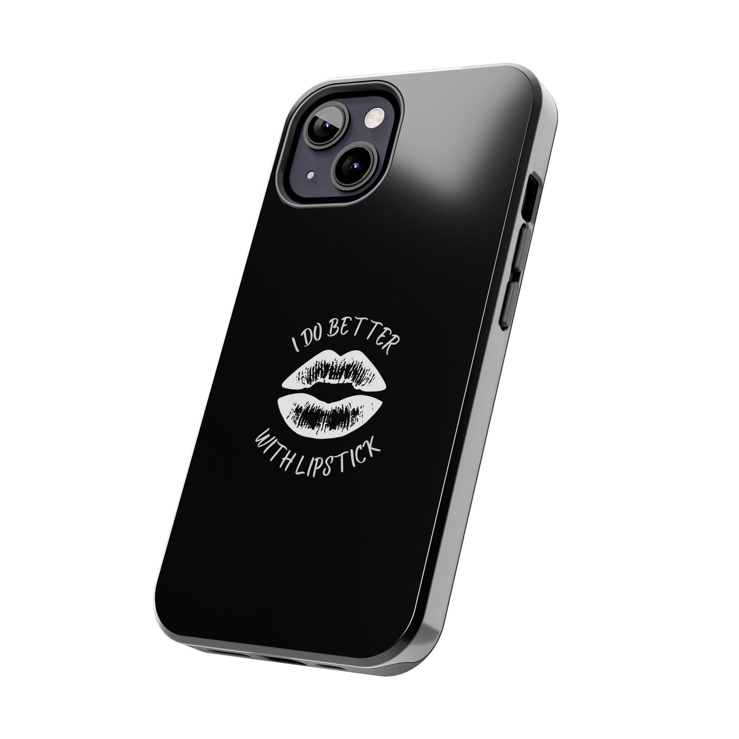 Glamorous Lipstick Tough Phone Cases - Empowered Gifts, Sassy Wireless Charging Cover, Fun Lips Samsung & iPhone Cases, Black Design