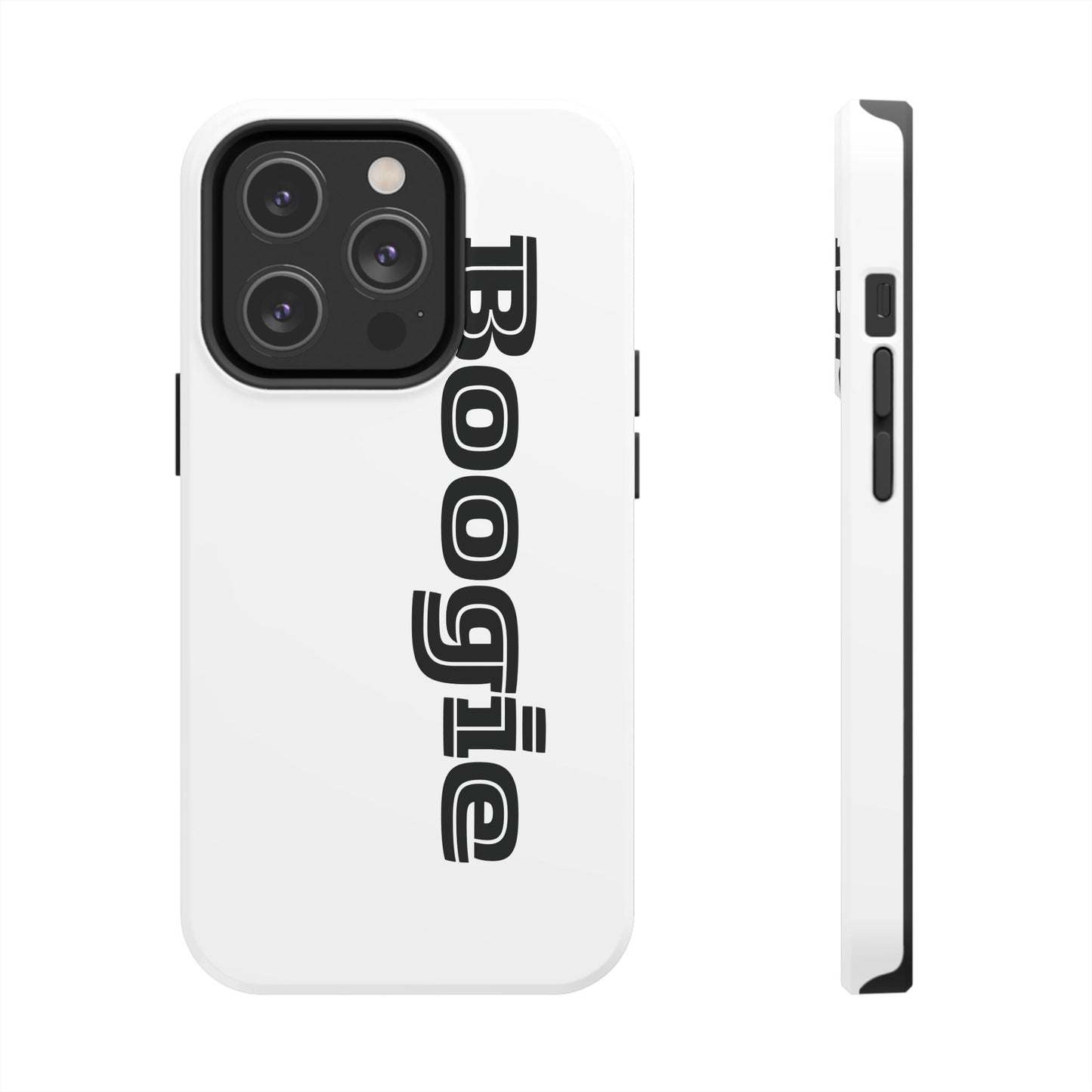Boogie White Tough Phone Cases, iPhone Samsung cases, wireless charging, gender neutral women men friends kids teens gift birthday Christmas