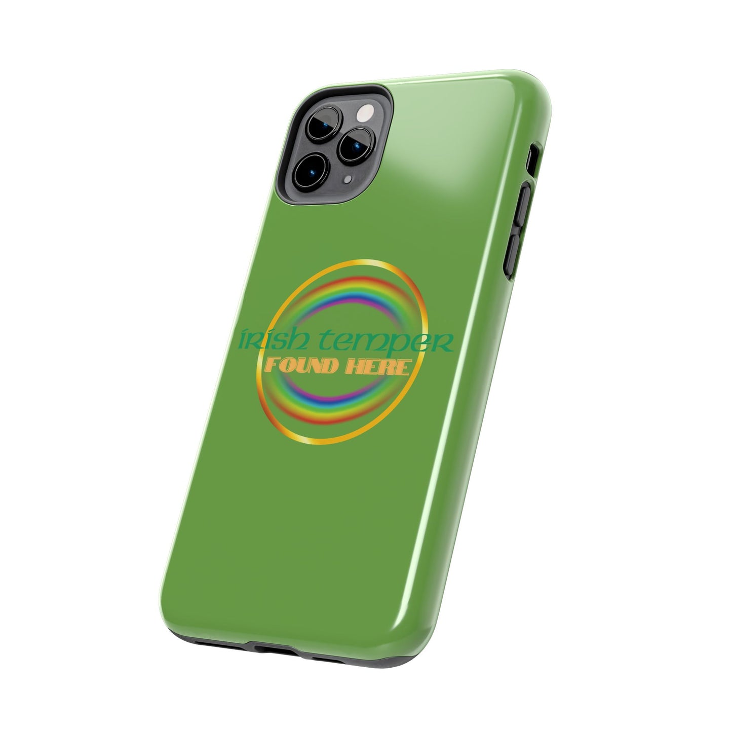 Green Irish Temper Found Here Tough Phone Cases, iPhone & Samsung cases, wireless charging, gifts, St Patricks Day, Birthday, Christmas