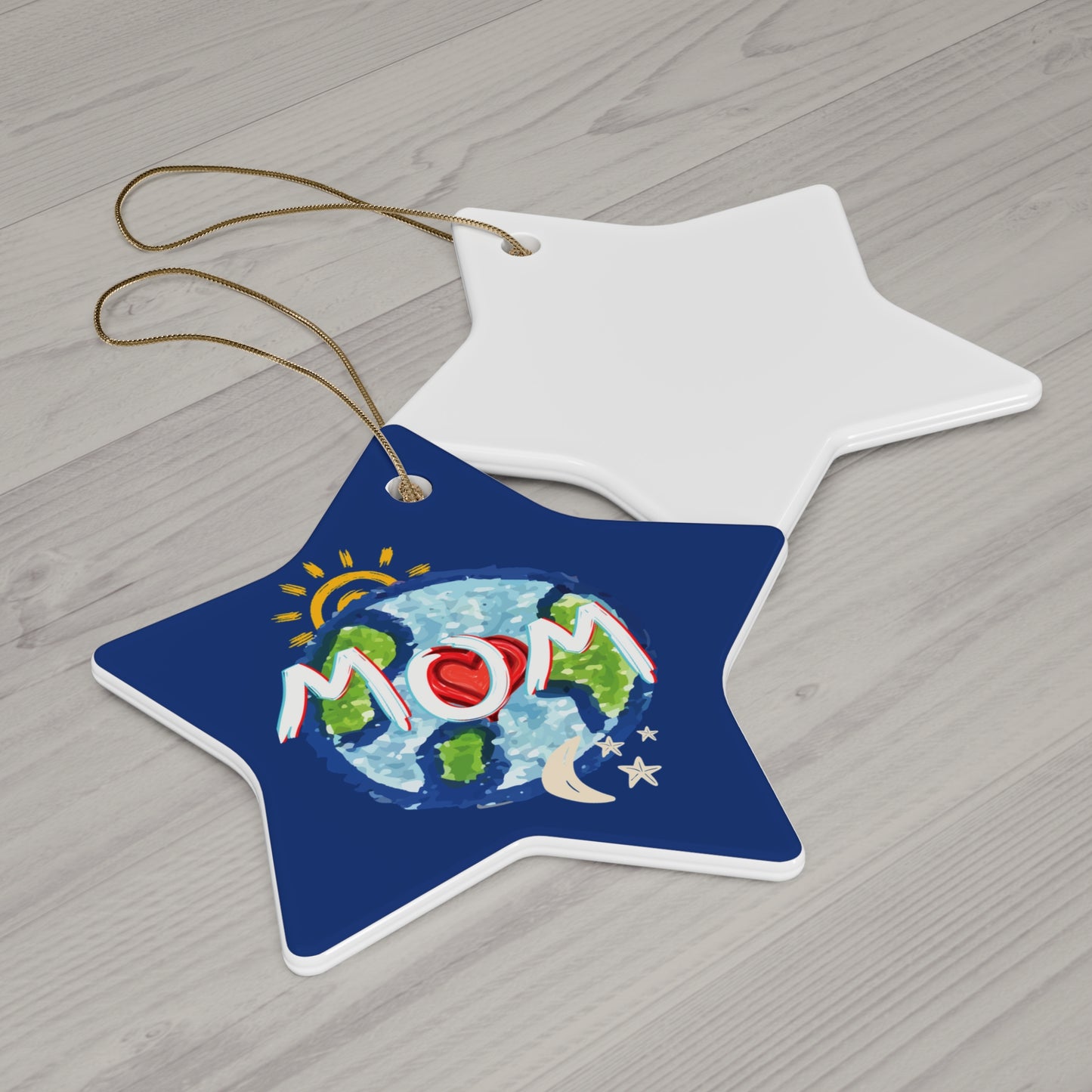 MOM Hanging Ceramic Ornament, Whole World, Sun Moon & Stars, Heart, Circle Snowflake Heart Star, Christmas Tree, Holiday, Mothers Day, Gifts