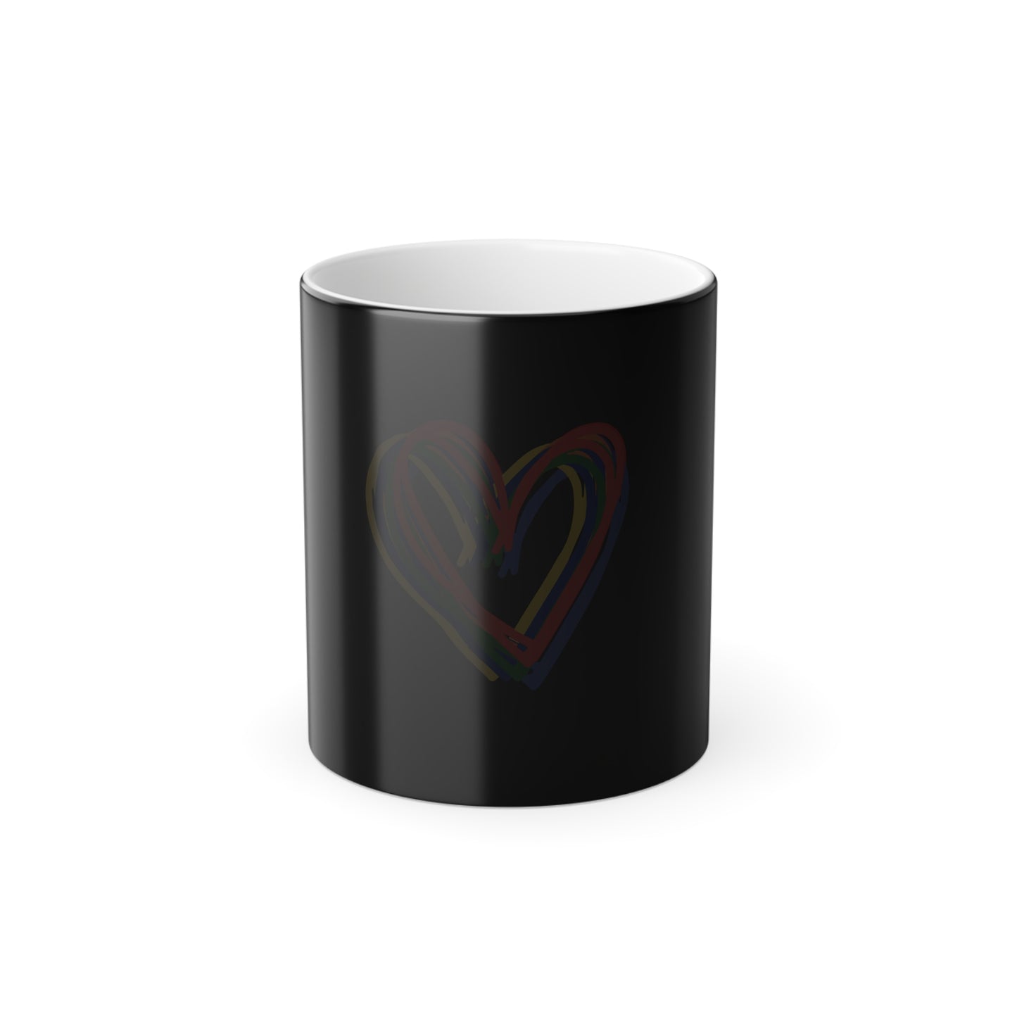 Rainbow Hearts Color Morphing Mug 11oz - Heat Reactive Ceramic Coffee Cup for Love, Family, and Pride