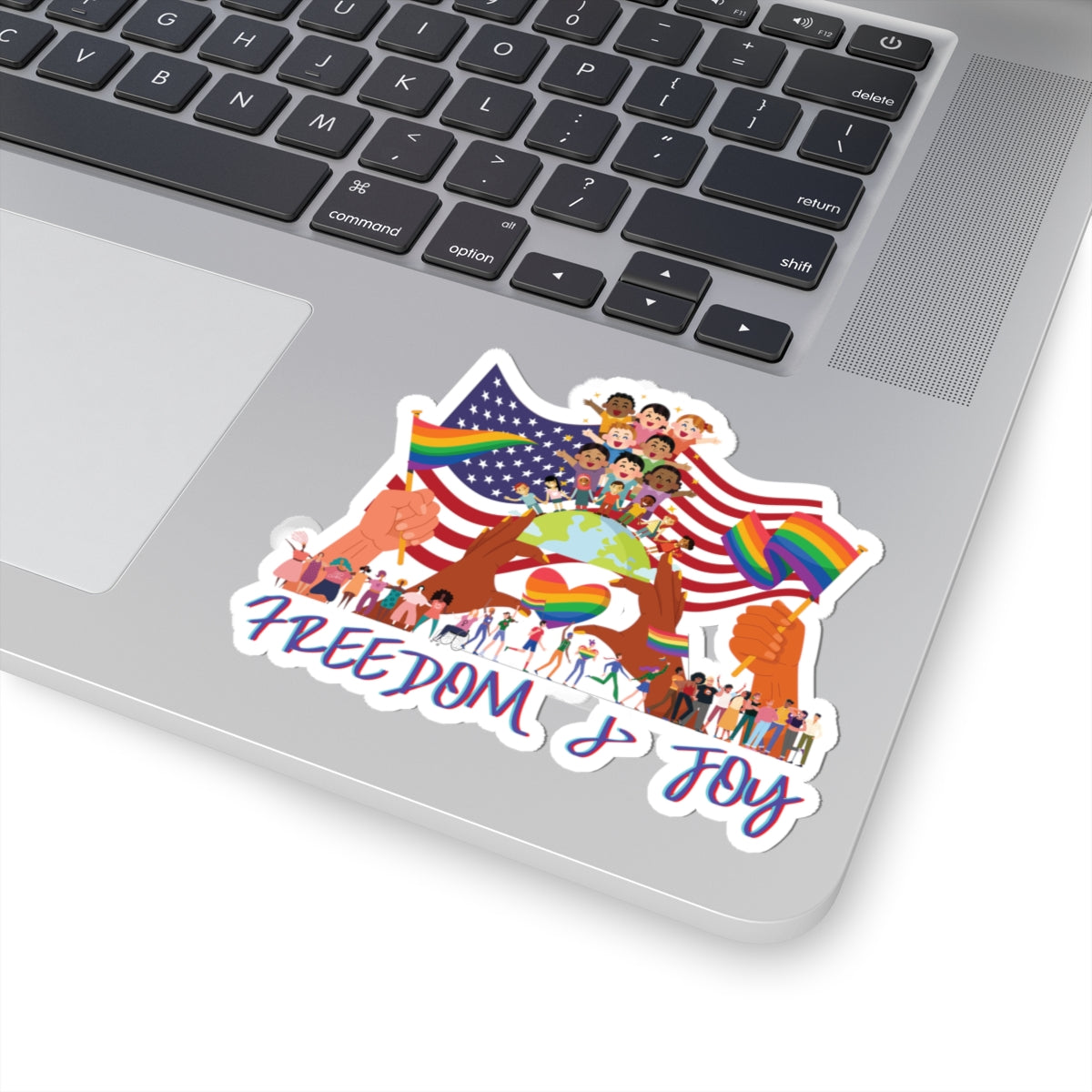 Freedom & Joy Graphic Kiss Cut Stickers, happy, equality, inclusion, patriotic, pride, colorful, gender neutral, student, gift, decorate