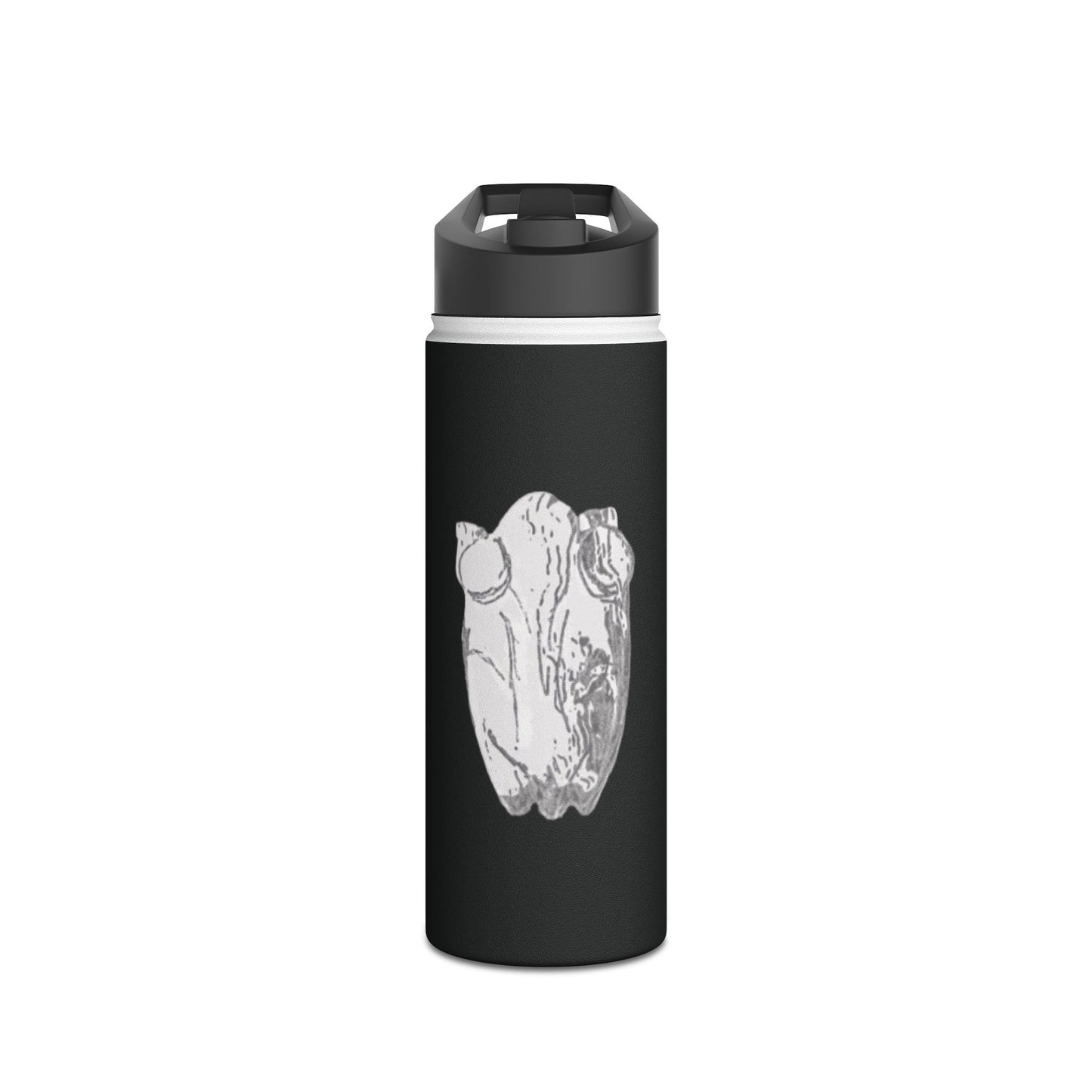 White Frog Black Stainless Steel Water Bottle, Animals, Amphibians, Nature, Exercise, Eco Friendly, Gender Neutral, Men, Women, Kids, Gifts