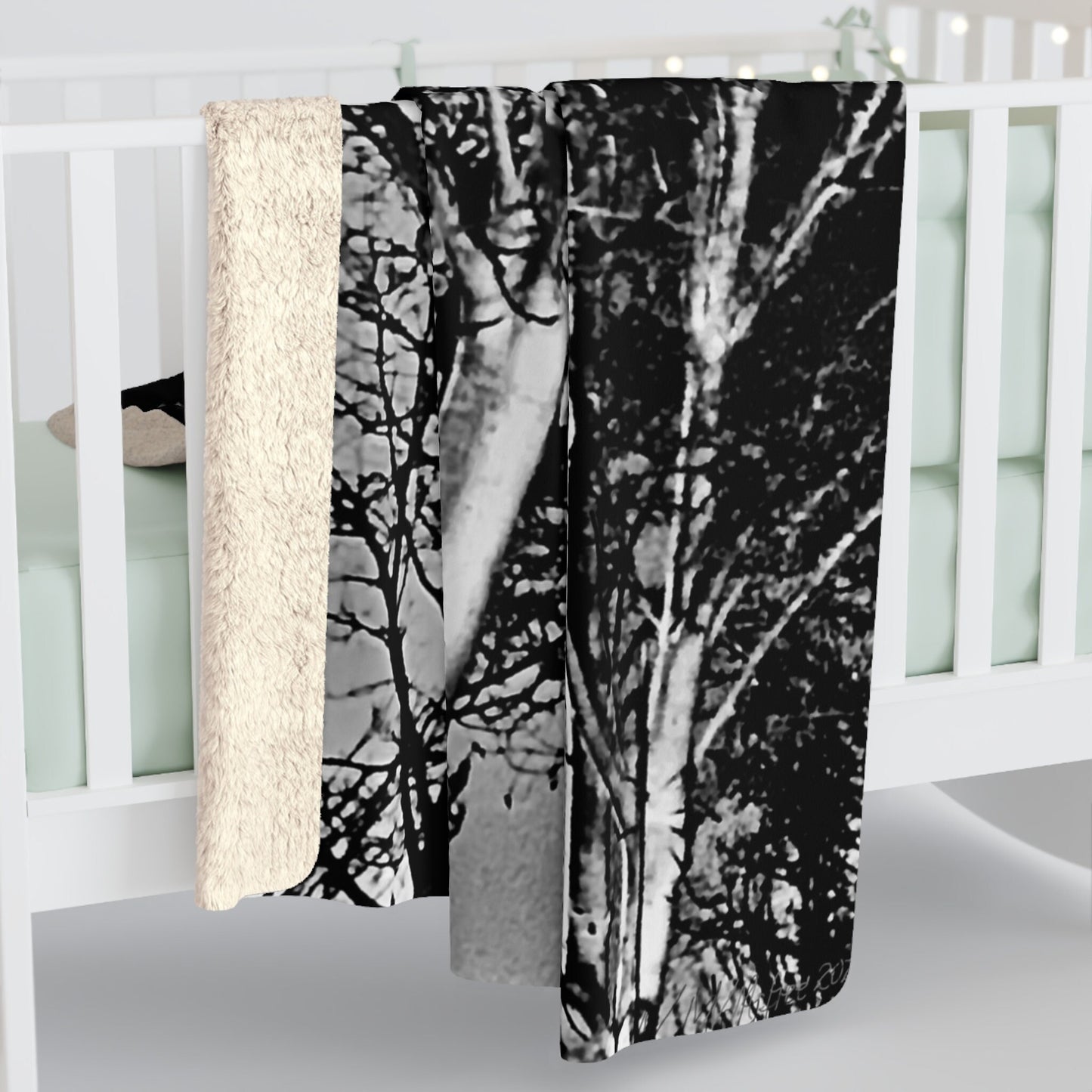 Worm Moon Tree Sherpa Fleece Blanket, Custom Artwork, Home Decor, Seasonal Decor, Cozy, Halloween, Holidays, Gift, Nature, Throw 50x60 60x80