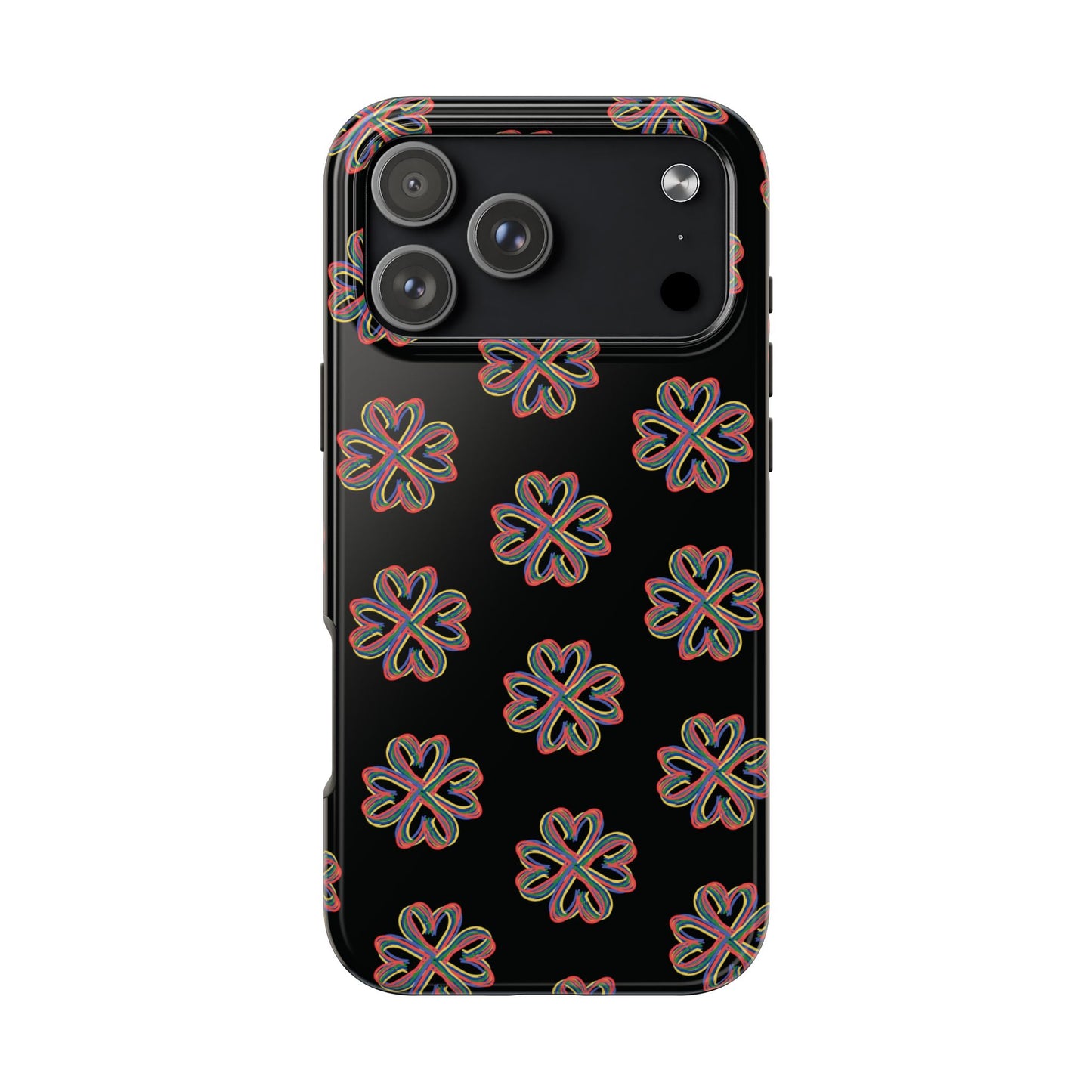 Tough Phone Cases, Floral Phone Cover, Protective Floral Case, Colorful Phone Shell, Black Phone Case, Wireless Charging