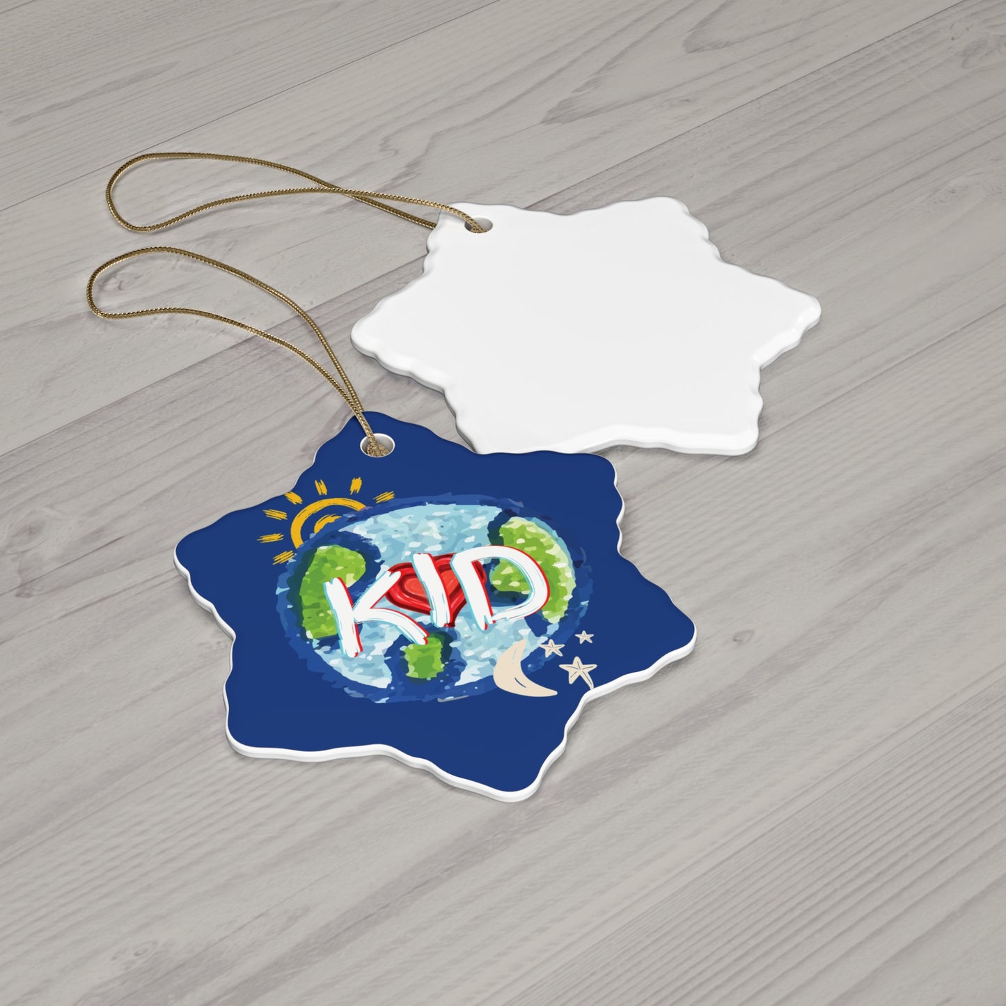 KID Hanging Ceramic Ornament, Whole World, Sun Moon & Stars, Heart, Circle Snowflake Heart Star, Christmas Tree, Holiday, Birthday, Gifts