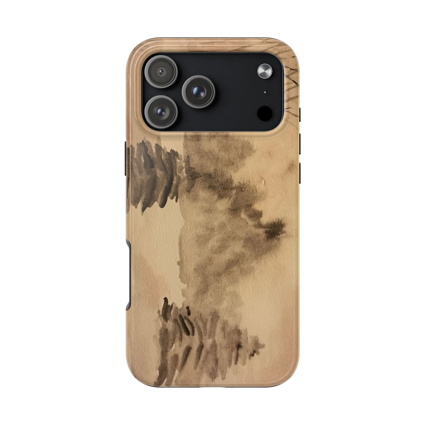 Winter Scene Tough Phone Cases, iPhone & Samsung cases, wireless charging, pine trees, snow, original watercolor artwork, gifts, Christmas