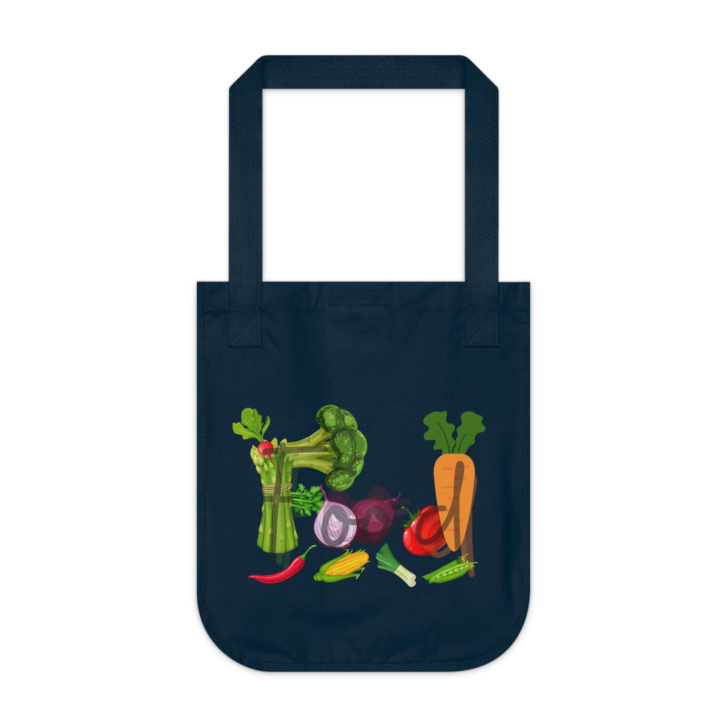 Food Organic Canvas Tote Bag, Vegetables, Produce, Groceries, Shopping, Eco Friendly, 100% Organic Cotton, Beige, Black, Navy
