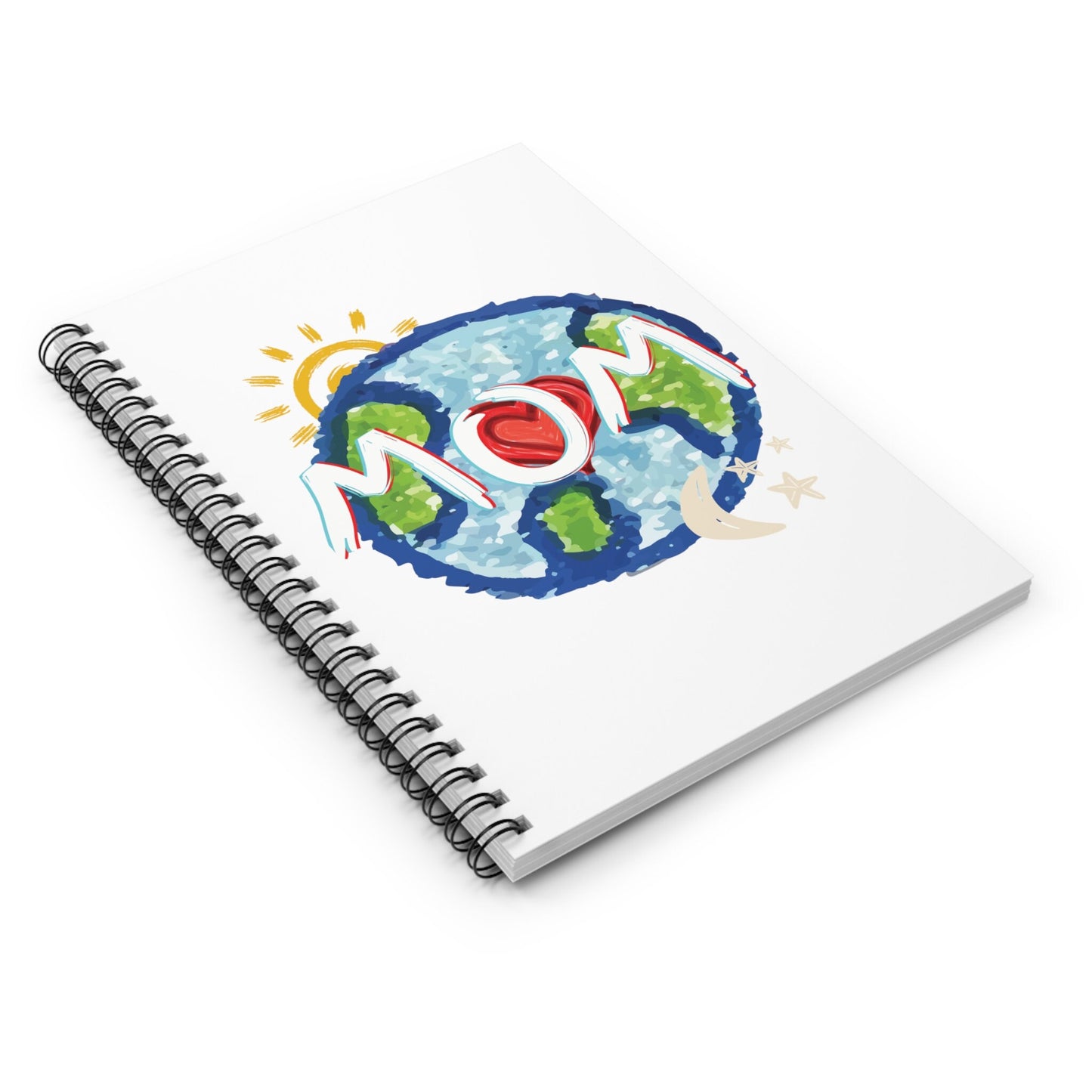 MOM White Spiral Notebook, Ruled Line, Whole World, Sun, Moon & Stars, Heart, Love, Mothers Day, Gifts for Women, Writing, Journal, Paper