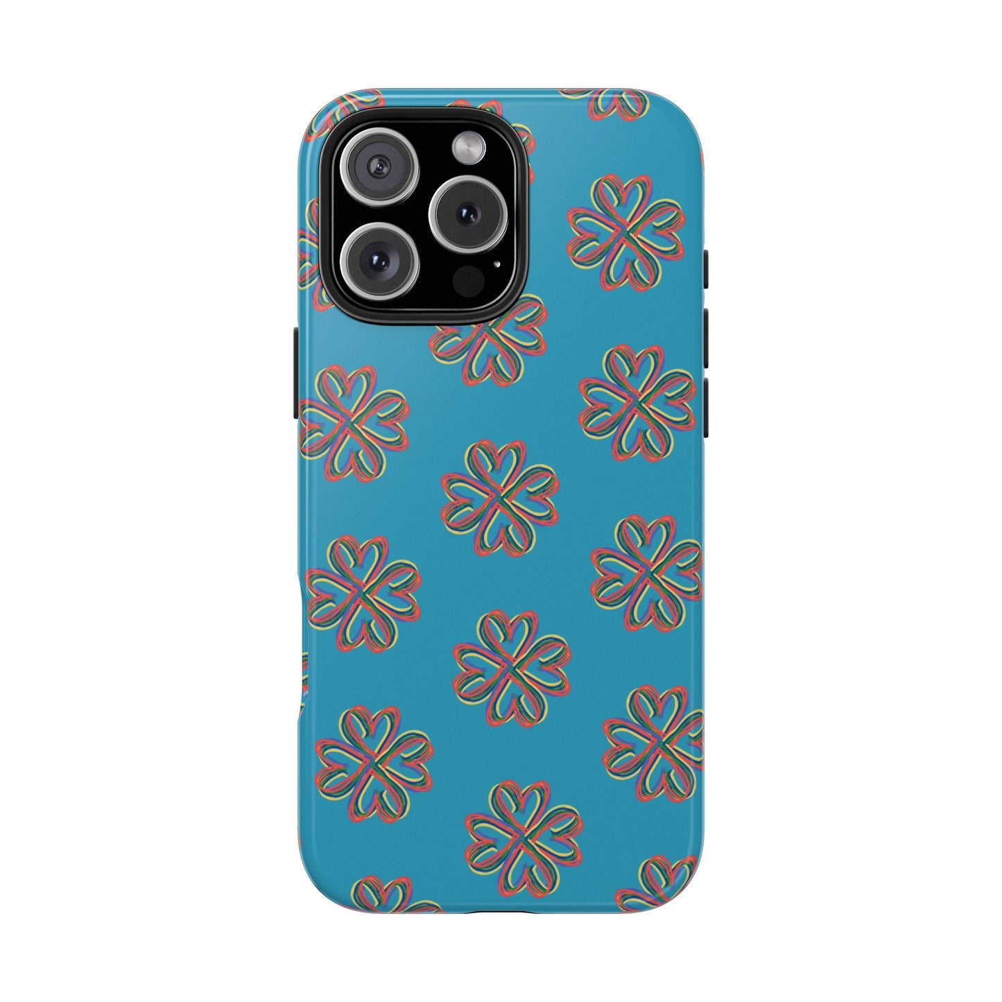 Floral Tough Phone Case, Colorful Turquoise Case, Hard Cover, iPhone Samsung Galaxy Google Pixel, Botanical Print Phone, Wireless Charging