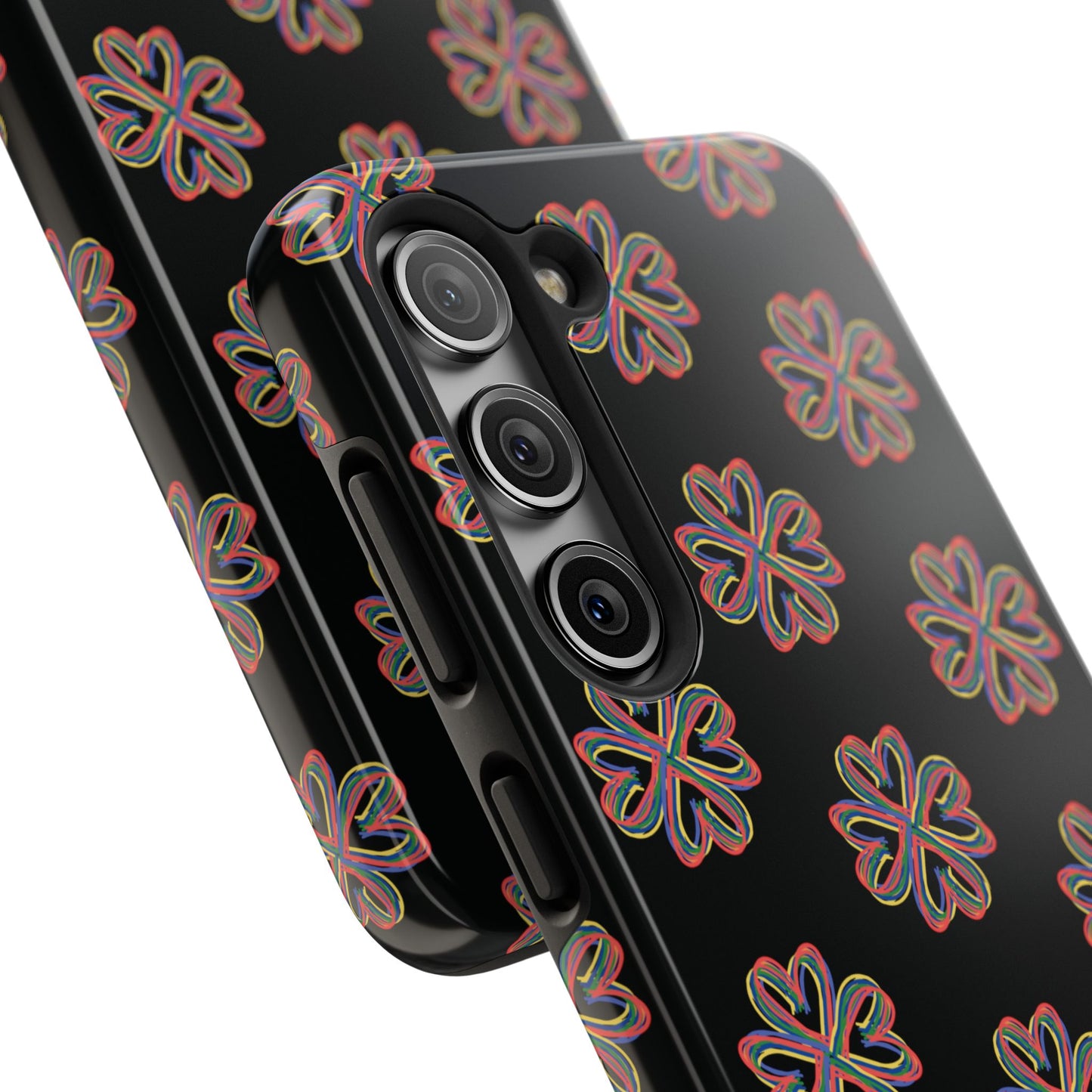 Tough Phone Cases, Floral Phone Cover, Protective Floral Case, Colorful Phone Shell, Black Phone Case, Wireless Charging