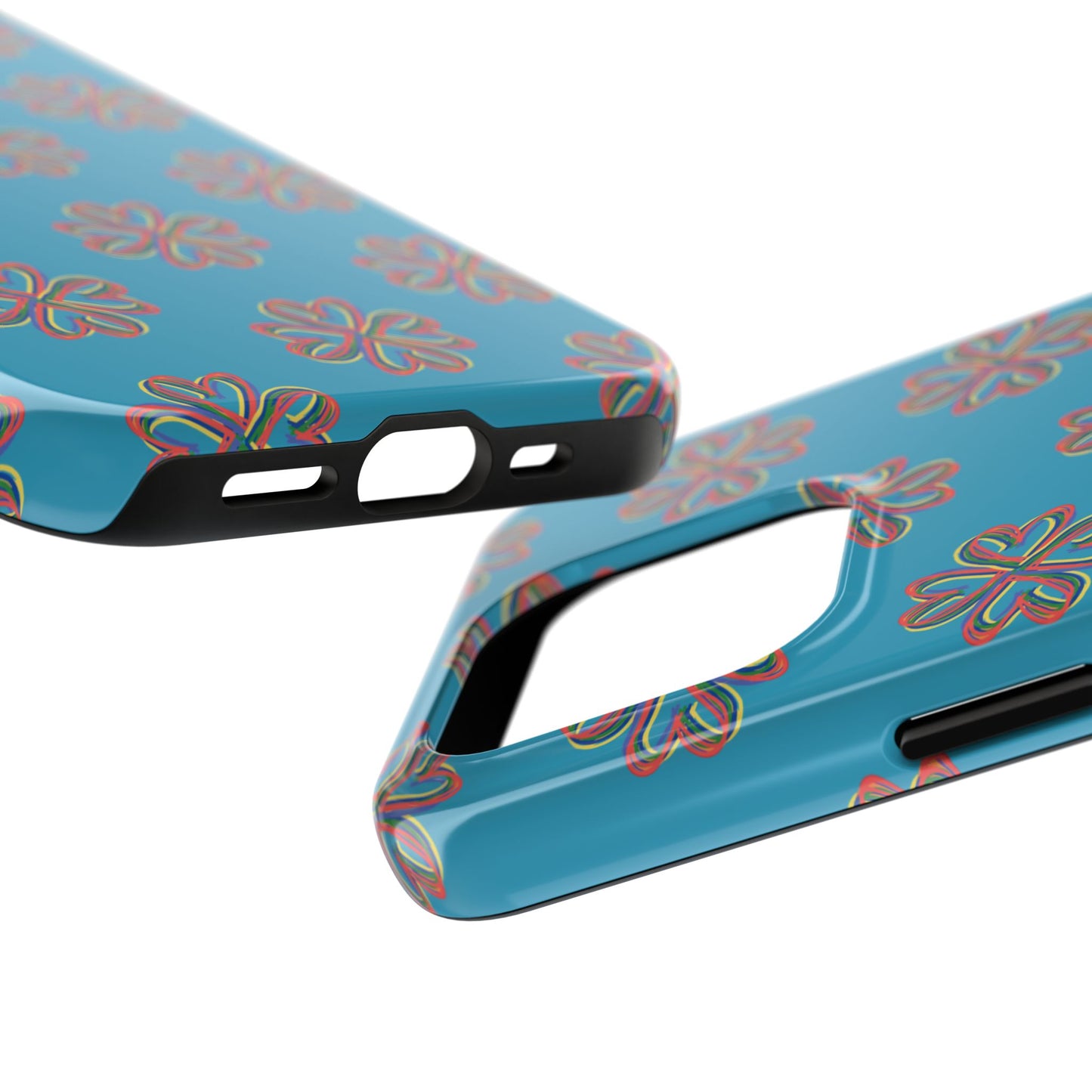 Floral Tough Phone Case, Colorful Turquoise Case, Hard Cover, iPhone Samsung Galaxy Google Pixel, Botanical Print Phone, Wireless Charging