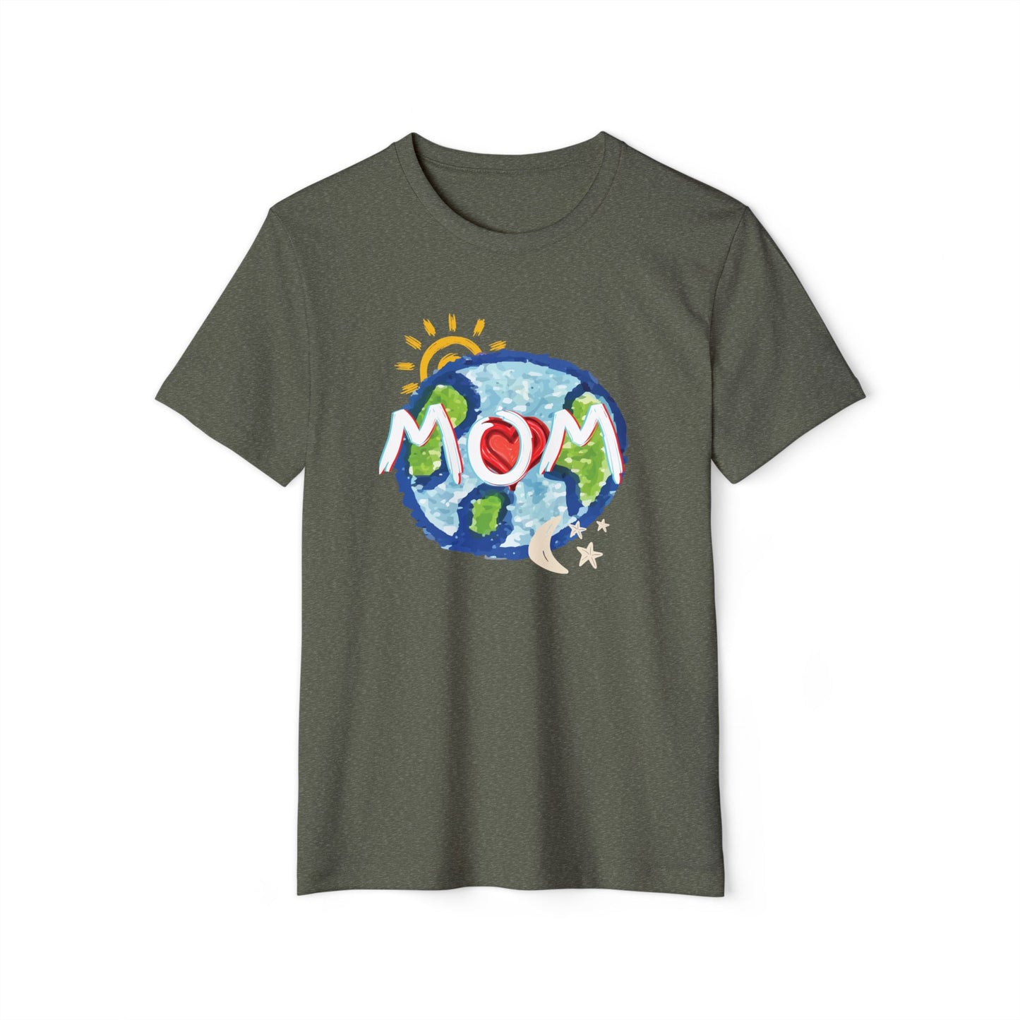 Mom Whole World Sun, Moon, Stars Heart Unisex Recycled Organic T-Shirt, Eco-Friendly Tee, Family Gift, Celestial Shirt