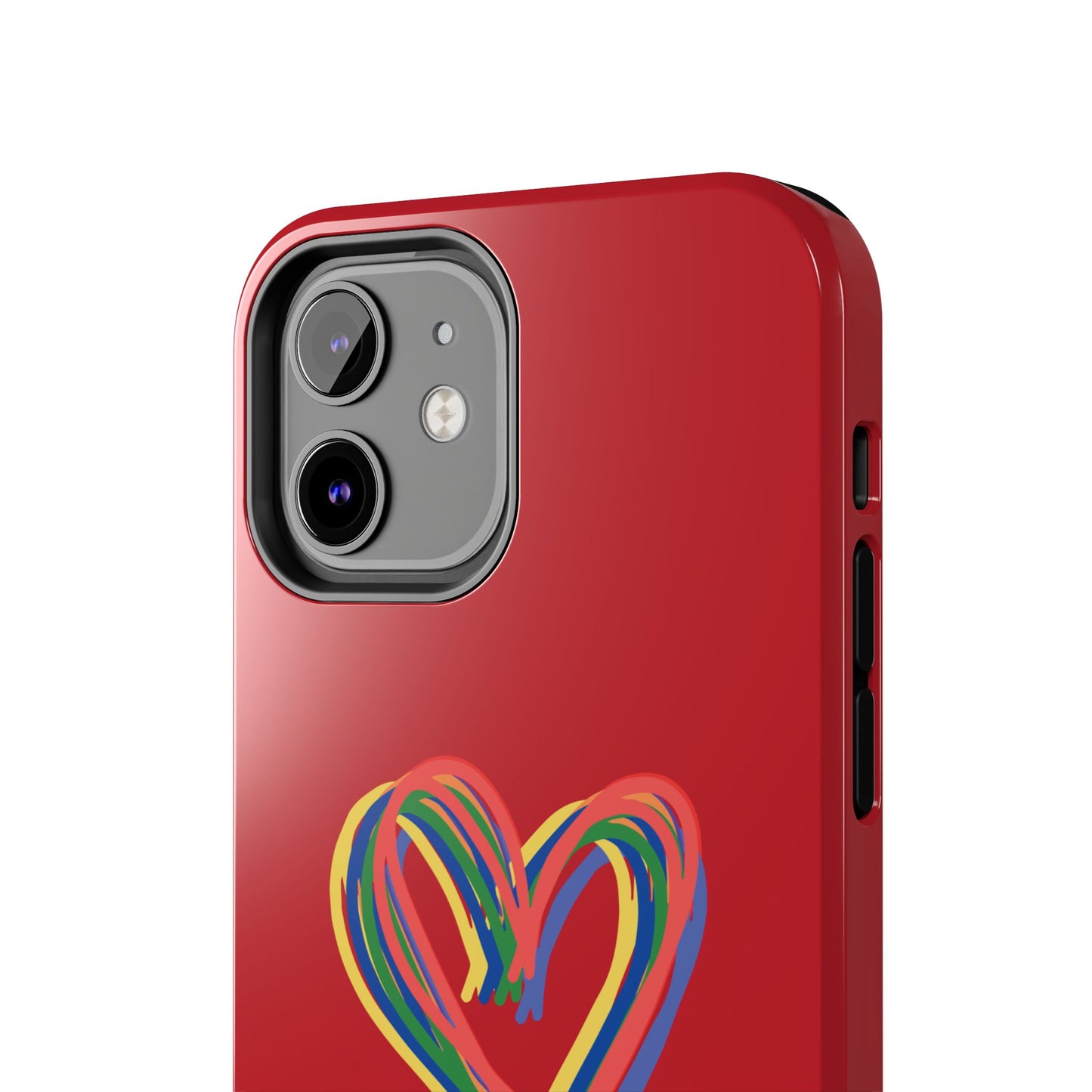 Rainbow Hearts Tough Phone Case, Red Phone Cover, Smartphone Case, Heart Pattern Phone Shell, Phone Hard Case, Colorful, Wireless Charging