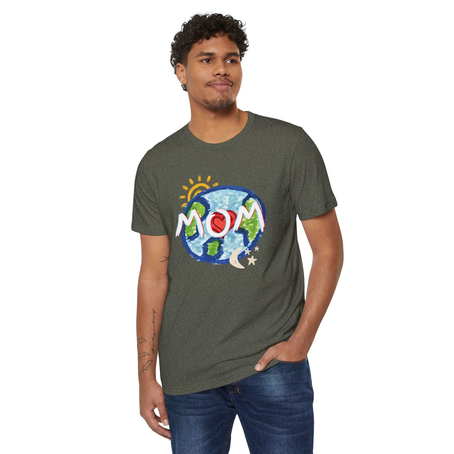 Mom Whole World Sun, Moon, Stars Heart Unisex Recycled Organic T-Shirt, Eco-Friendly Tee, Family Gift, Celestial Shirt