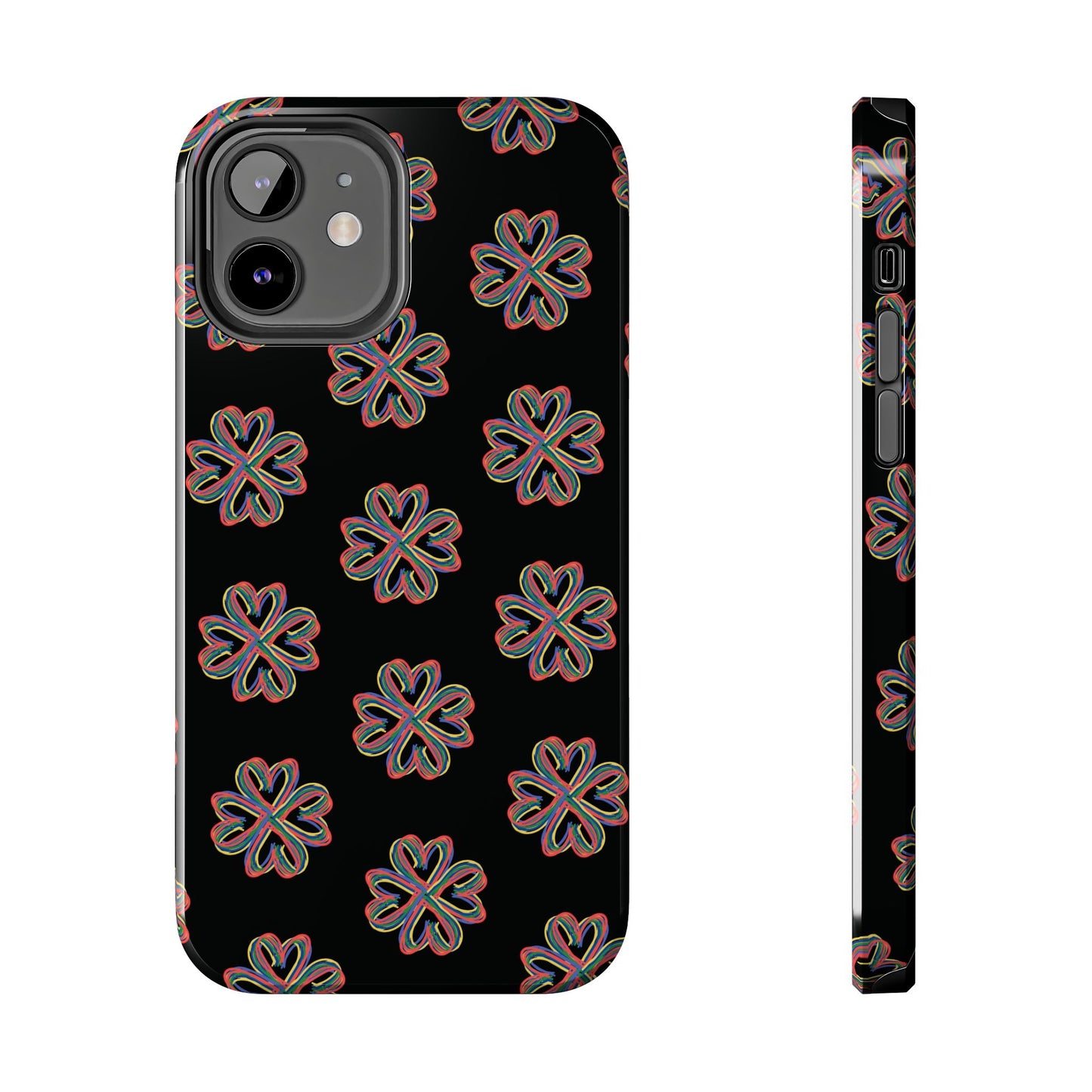 Tough Phone Cases, Floral Phone Cover, Protective Floral Case, Colorful Phone Shell, Black Phone Case, Wireless Charging