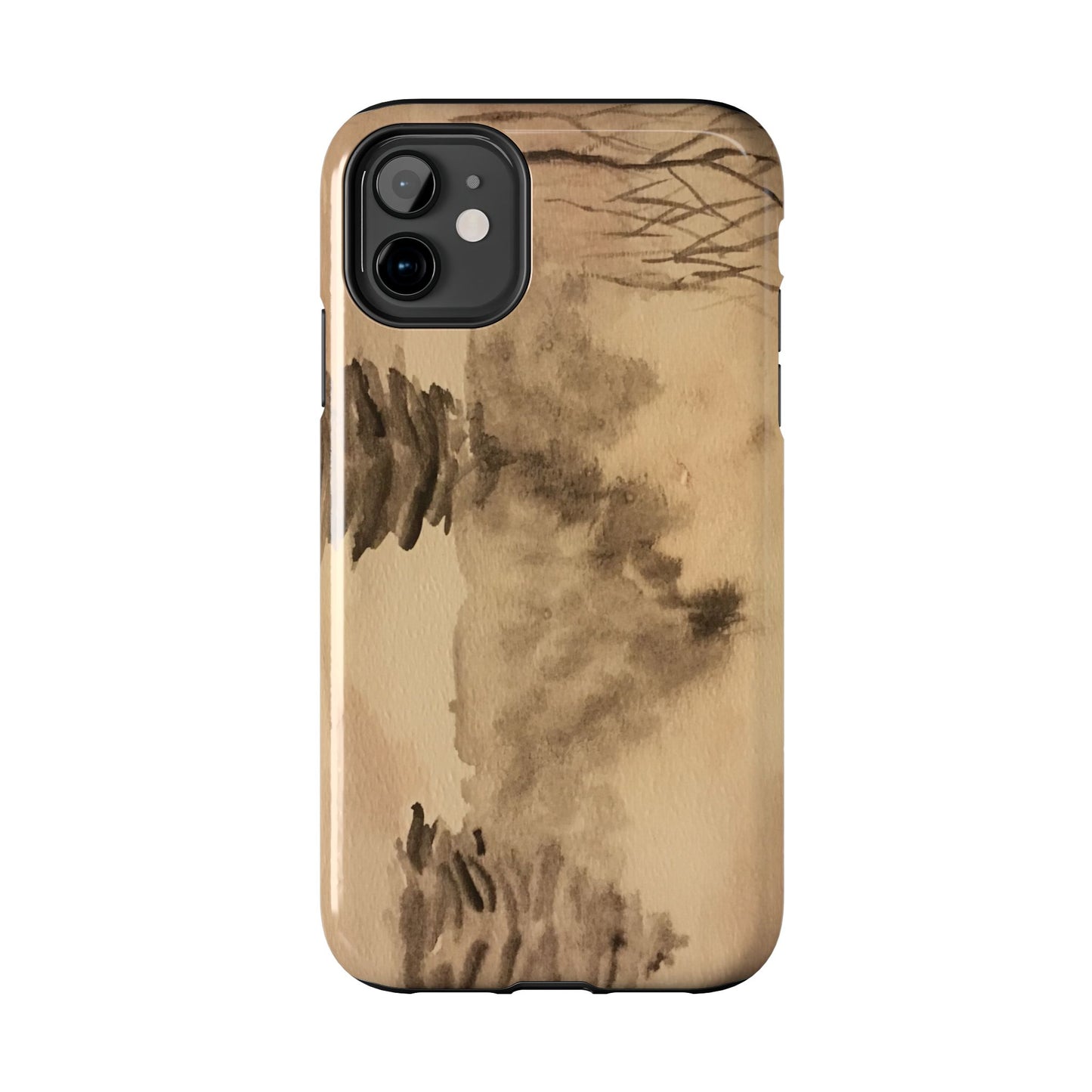 Winter Scene Tough Phone Cases, iPhone & Samsung cases, wireless charging, pine trees, snow, original watercolor artwork, gifts, Christmas