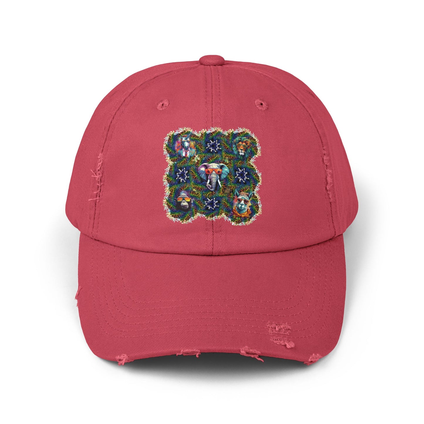 Wild & Cool Creatures Unisex Distressed Cap, Graphic Art, Animals, Gift, Hats, Cotton Twill, Adjustable, Gifts for Women Men Friends Teens