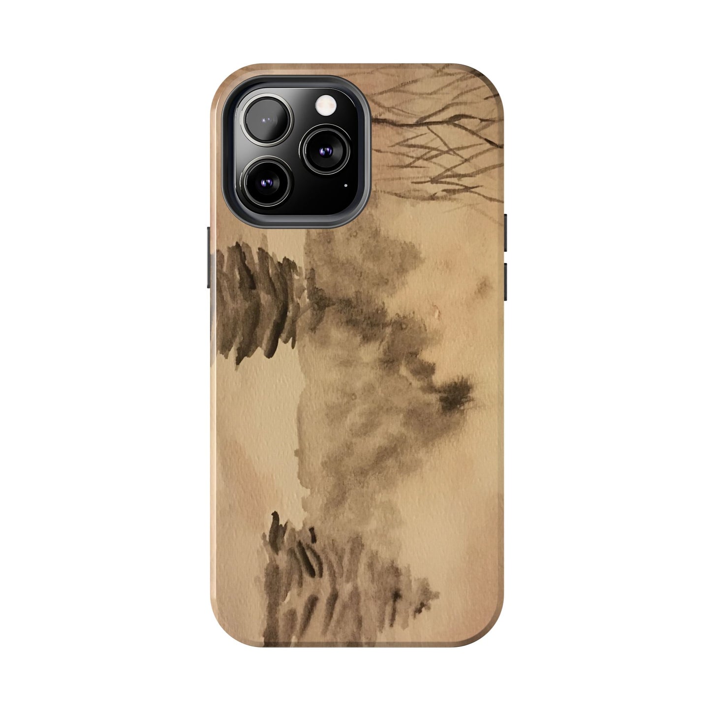 Winter Scene Tough Phone Cases, iPhone & Samsung cases, wireless charging, pine trees, snow, original watercolor artwork, gifts, Christmas