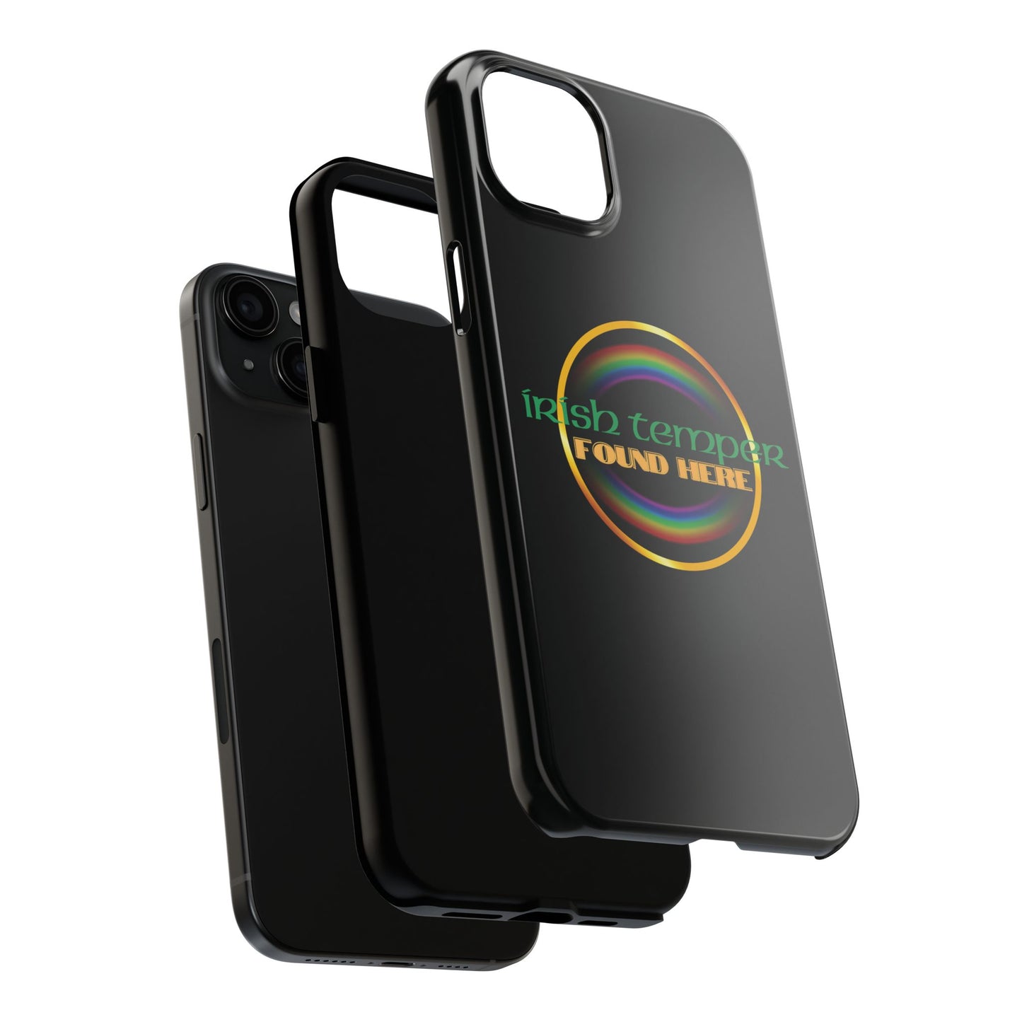 Irish Temper Found Here Black Tough Phone Cases, iPhone & Samsung cases, wireless charging, gifts, St Patricks Day, Birthday, Christmas