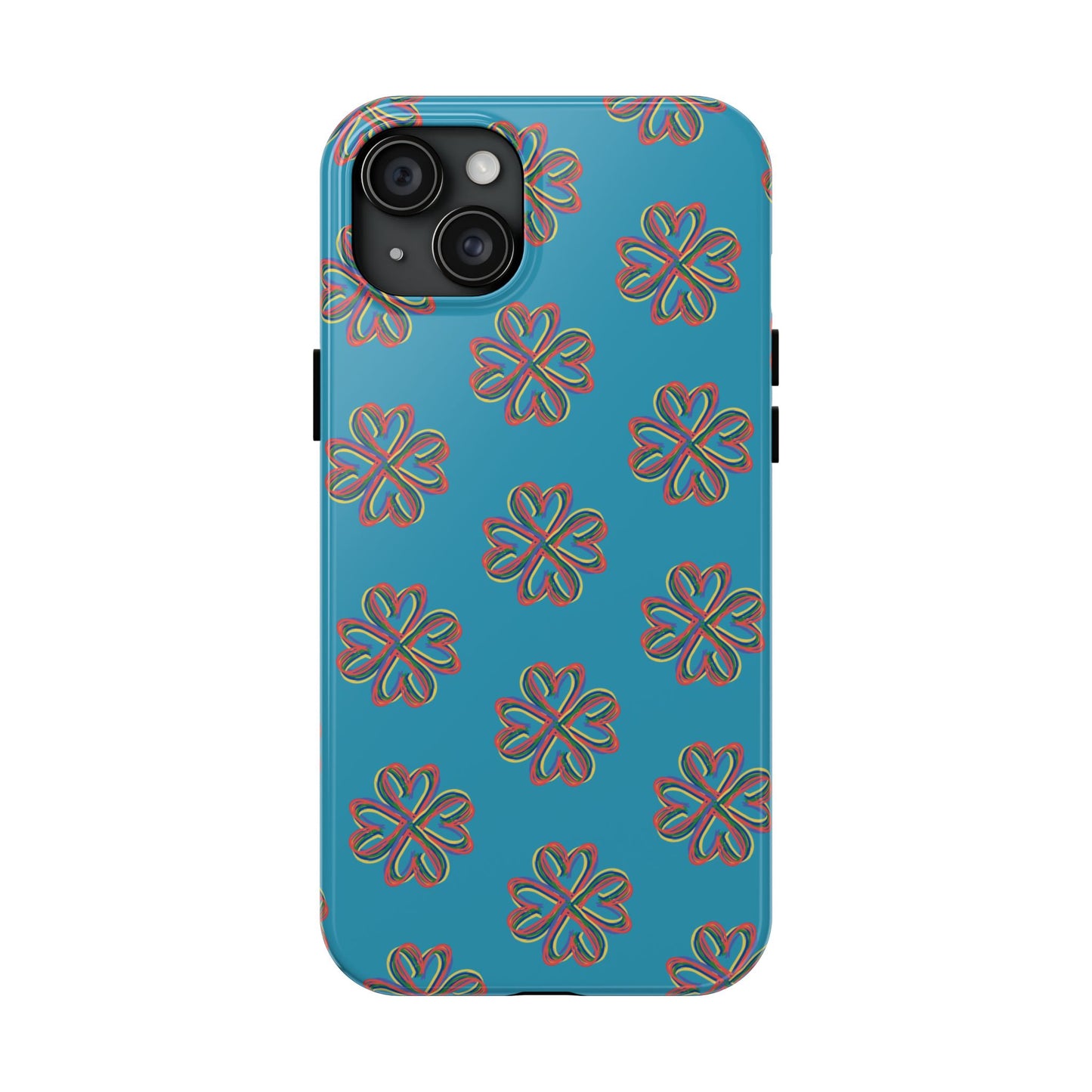 Floral Tough Phone Case, Colorful Turquoise Case, Hard Cover, iPhone Samsung Galaxy Google Pixel, Botanical Print Phone, Wireless Charging