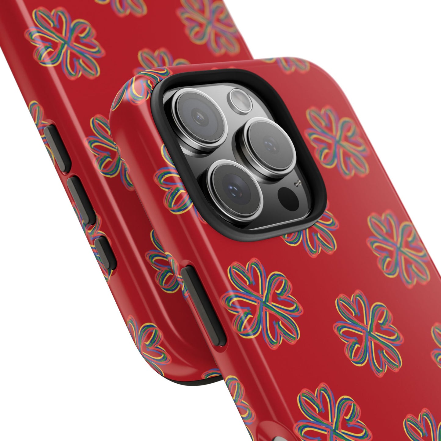 Floral Tough Phone Case, Red Phone Cover, Protective Tech Accessory, Botanical Phone Shell, Gift for Gardeners, Colorful, Wireless Charging