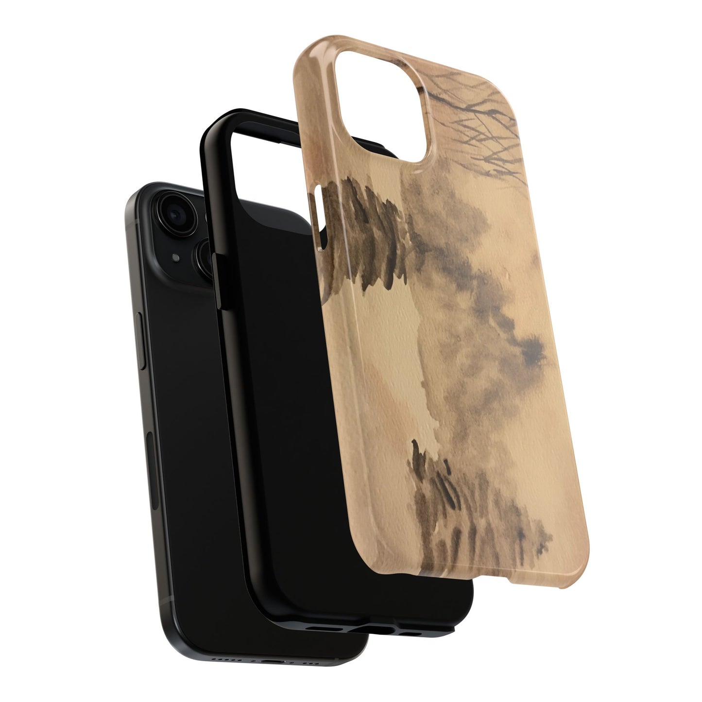 Winter Scene Tough Phone Cases, iPhone & Samsung cases, wireless charging, pine trees, snow, original watercolor artwork, gifts, Christmas