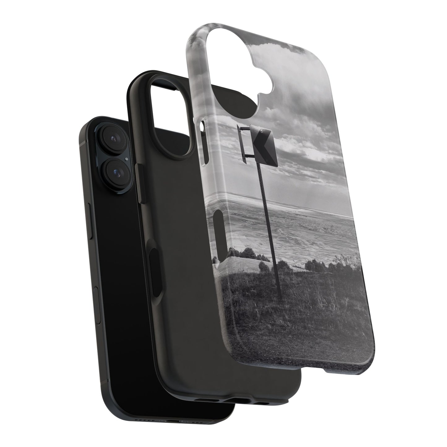 Road Sign Tough Phone Cases, iPhone & Samsung cases, wireless charging, black and white photo, nature, original art, gift birthday Christmas