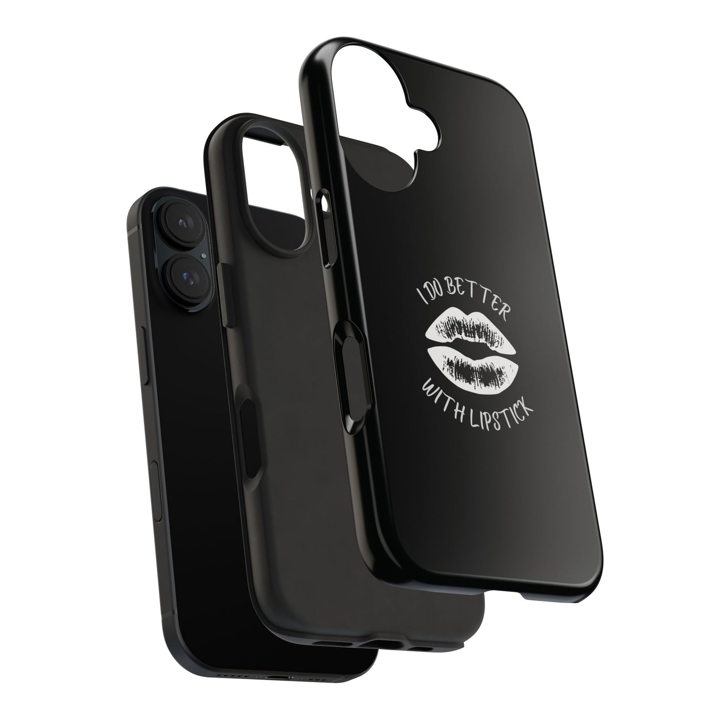 Glamorous Lipstick Tough Phone Cases - Empowered Gifts, Sassy Wireless Charging Cover, Fun Lips Samsung & iPhone Cases, Black Design