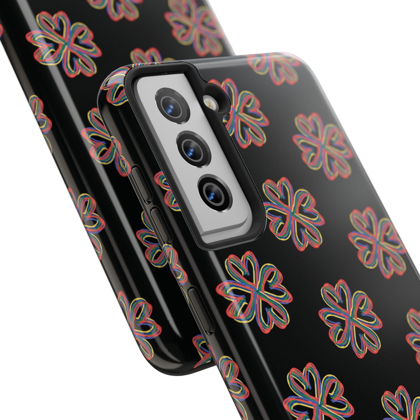 Tough Phone Cases, Floral Phone Cover, Protective Floral Case, Colorful Phone Shell, Black Phone Case, Wireless Charging