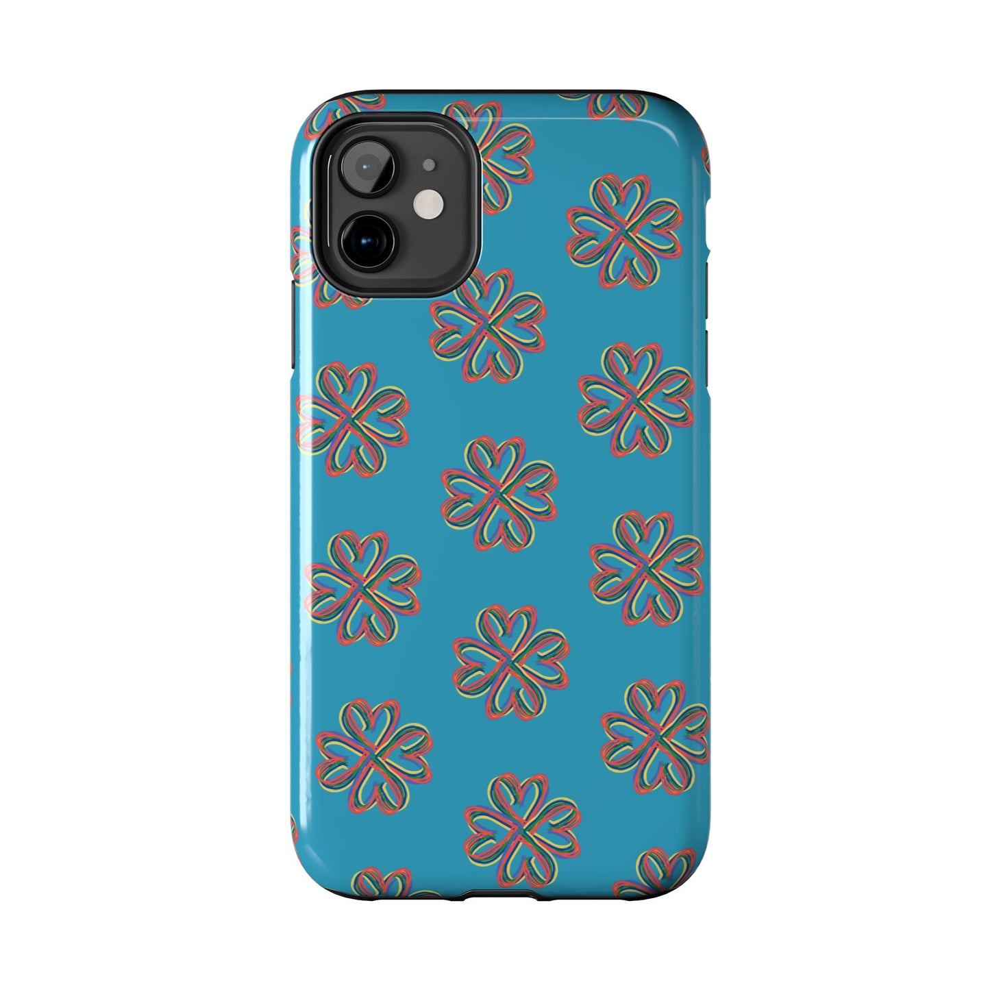 Floral Tough Phone Case, Colorful Turquoise Case, Hard Cover, iPhone Samsung Galaxy Google Pixel, Botanical Print Phone, Wireless Charging