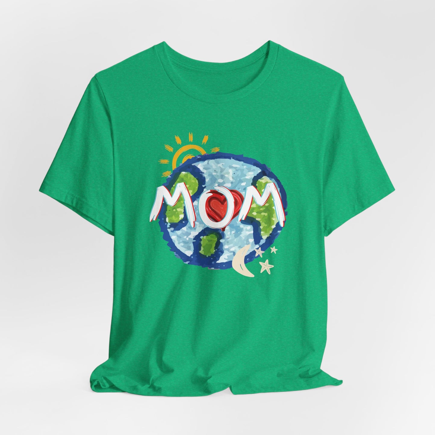 MOM Unisex Tee, Whole World, Sun Moon Stars, Heart, Love, Mothers Day, Gifts for Women, Comfy, Soft, Casual, Gender Neutral, Short Sleeves