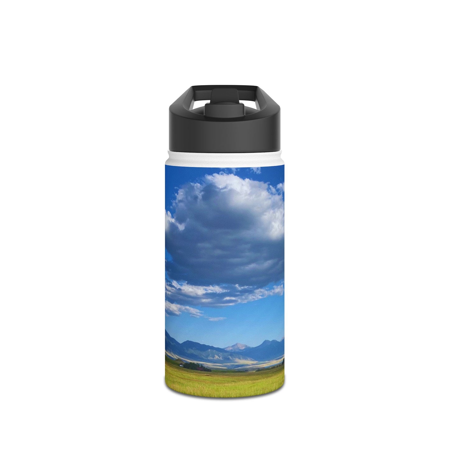 Western Landscape Stainless Steel Water Bottle, Mountains, Sky, Clouds, Original Photo Artwork, Gift, Nature, Beautiful Day, BPA-free