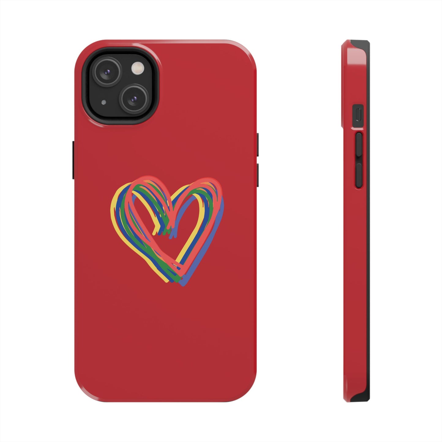 Rainbow Hearts Tough Phone Case, Red Phone Cover, Smartphone Case, Heart Pattern Phone Shell, Phone Hard Case, Colorful, Wireless Charging